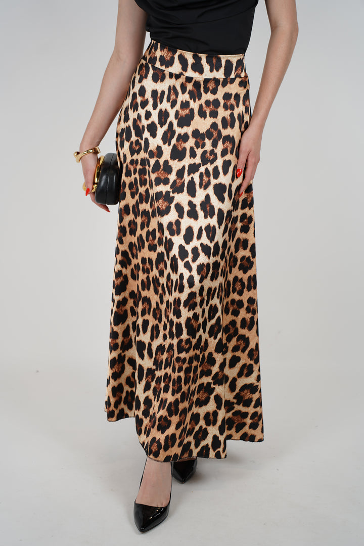 Farola Skirt – Satin Leopard Maxi Statement