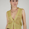 Lurex Vest Metallic Knit Vest – Open Weave Sleeveless Button-Down