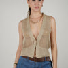 Lurex Vest Metallic Knit Vest – Open Weave Sleeveless Button-Down