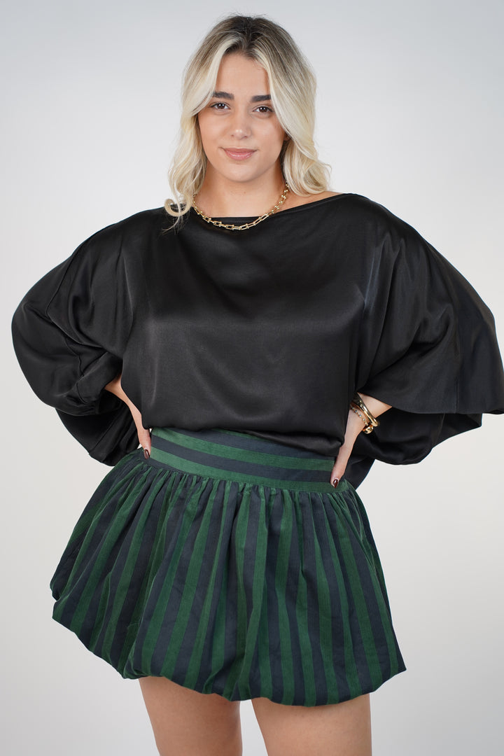 Lucerin Striped Mini Bubble Skirt – Elastic Waist with Soft Voluminous Silhouette