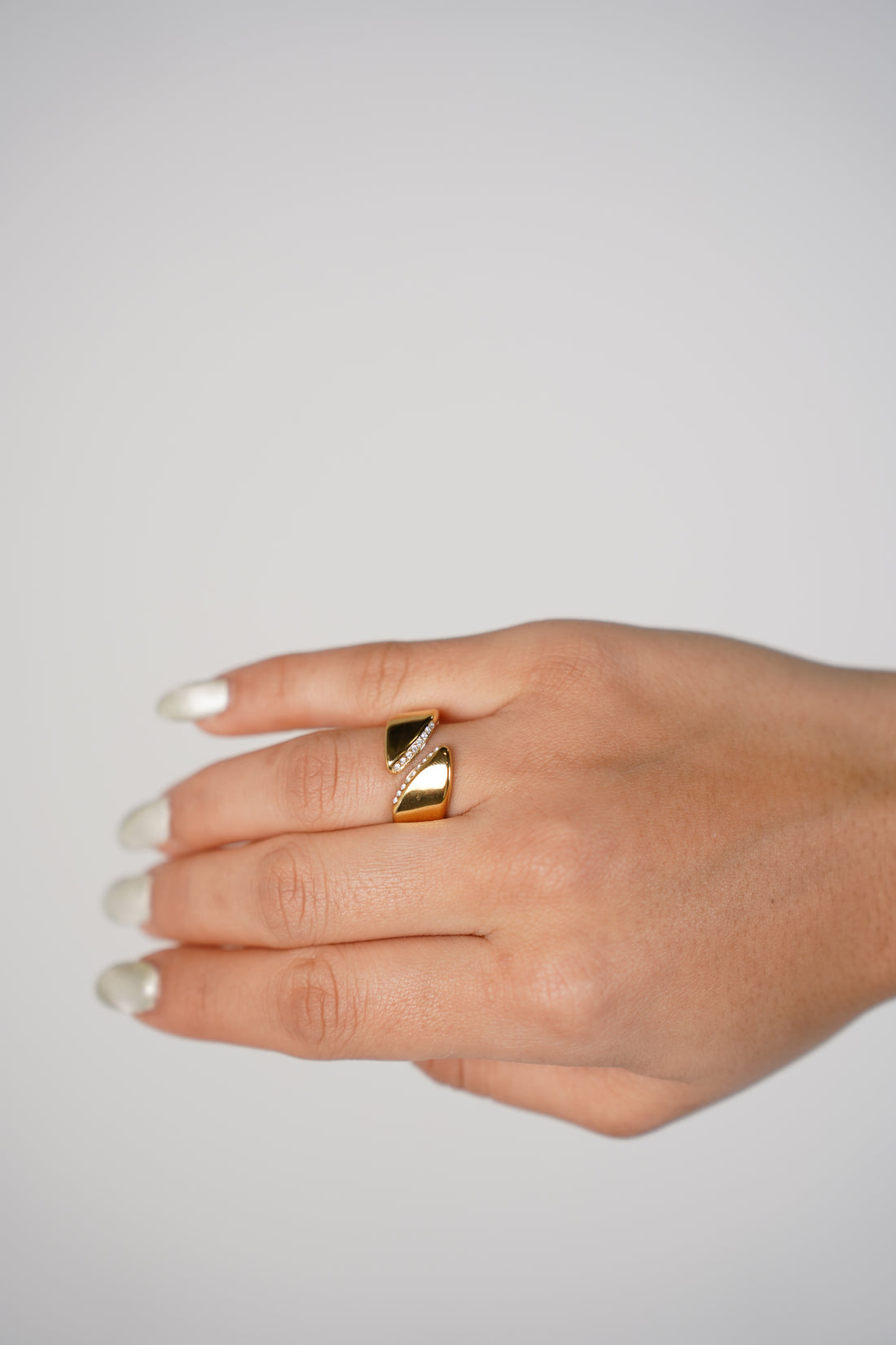 Olivere Mini Stud Ring – Gold Pavé Accent Ring