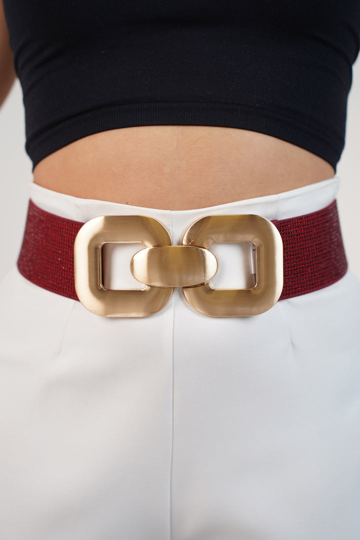 Montea Shiny Belt – Statement Gold Buckle Elastic Belt