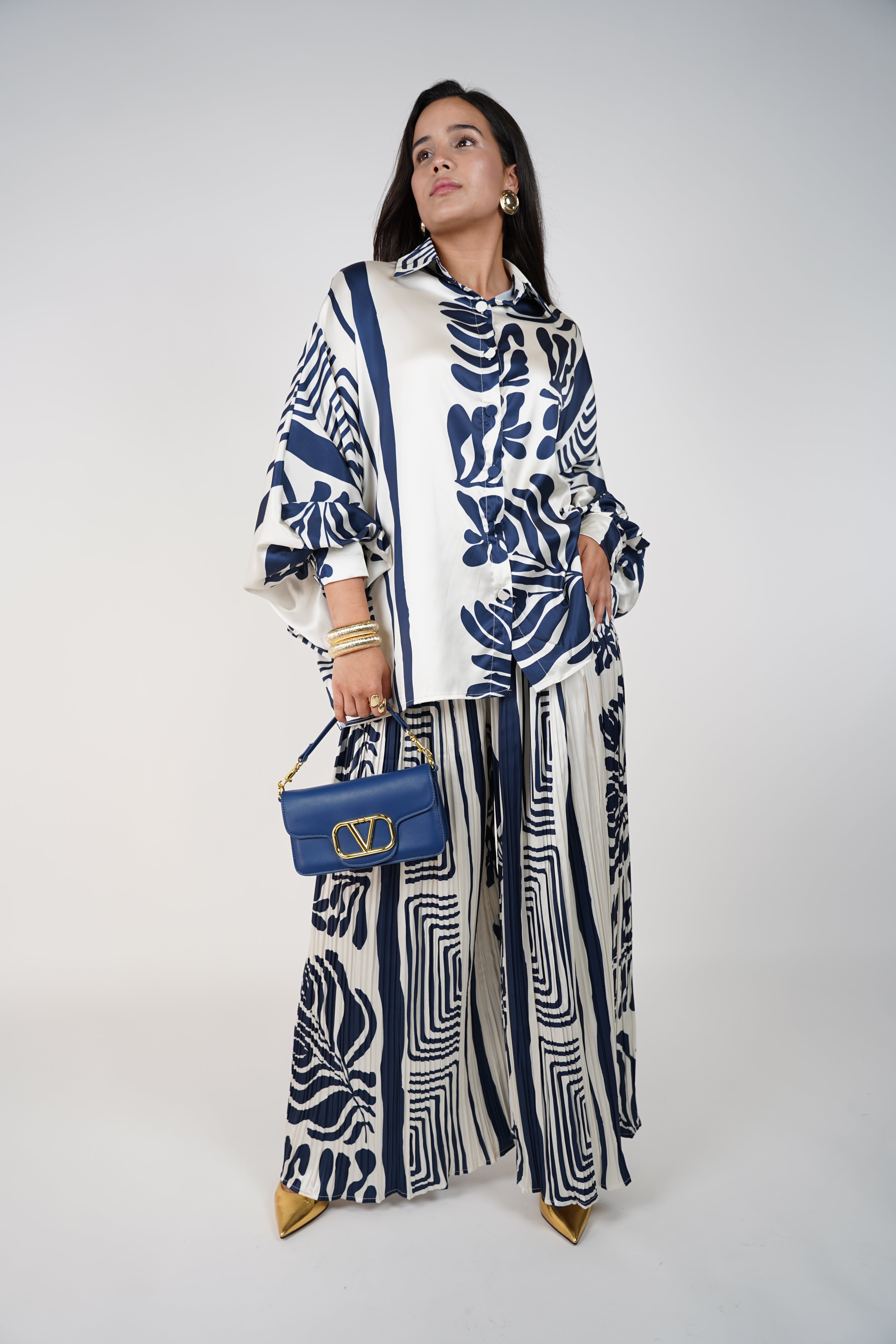 Rizia Pants Set – Artistic Print in Luxe Satin Flow