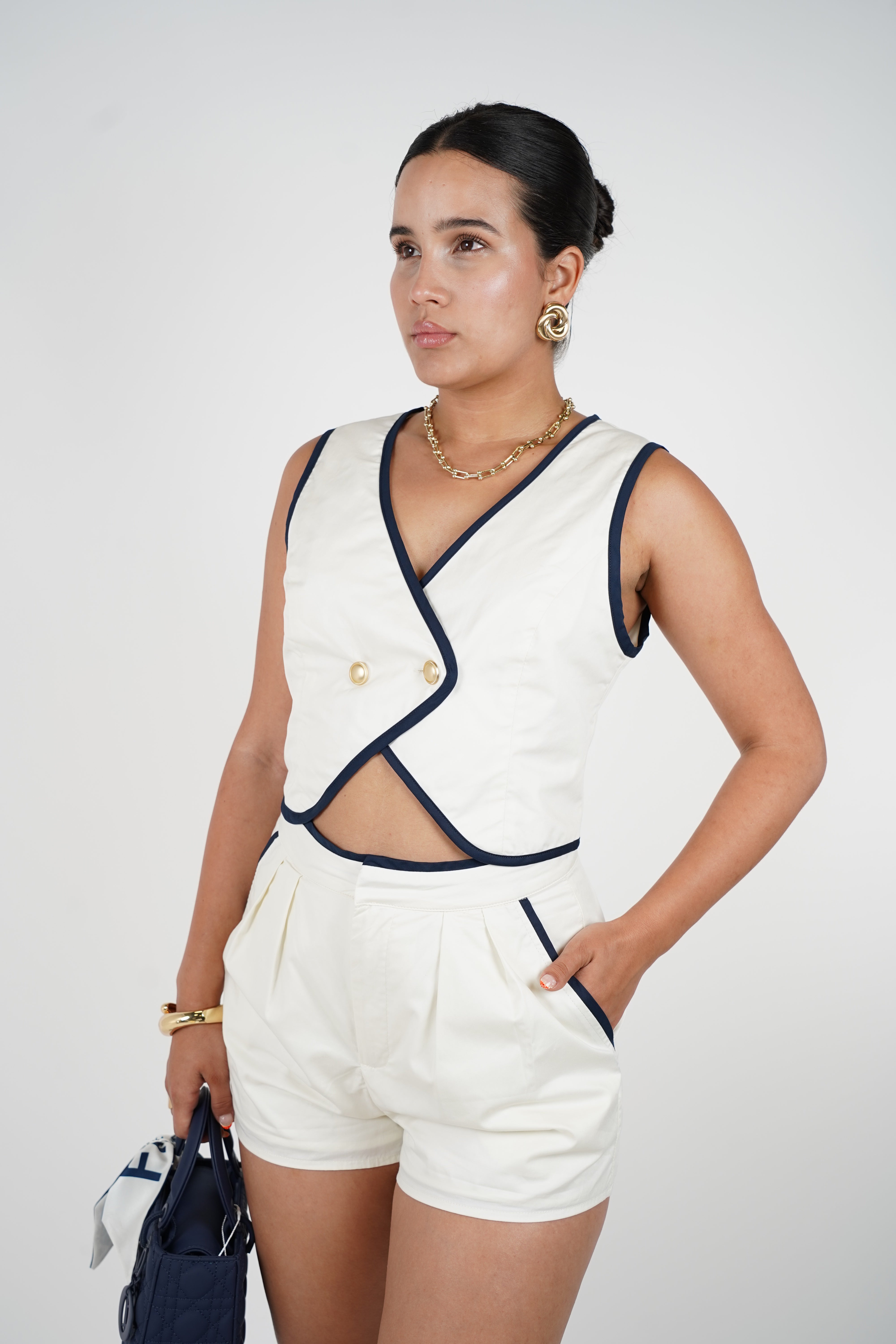 Kieth Shorts Set – Nautical-Inspired White and Navy Two-Piece