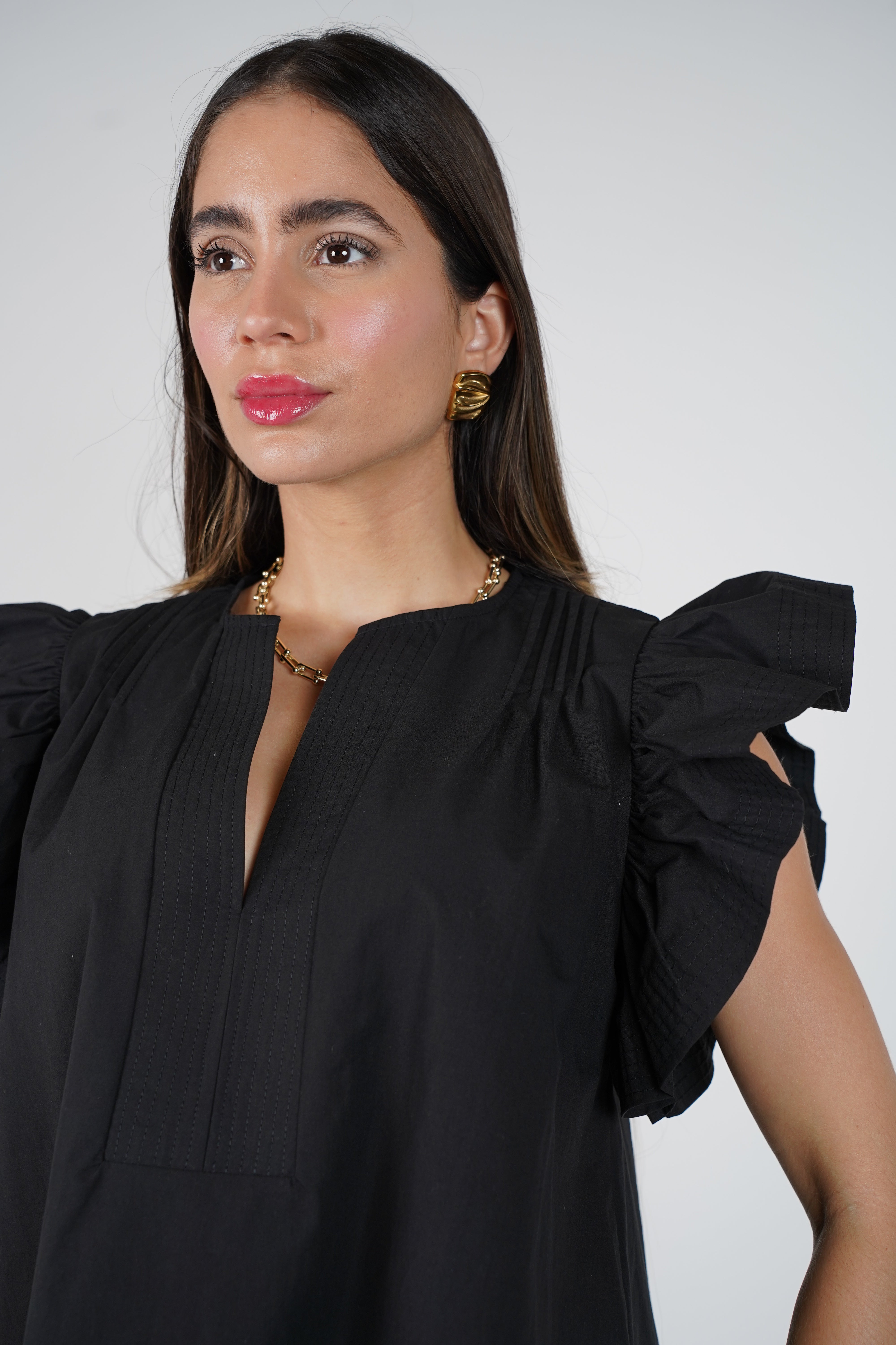 Delyra Top – Soft Blue Ruffle Sleeve Blouse