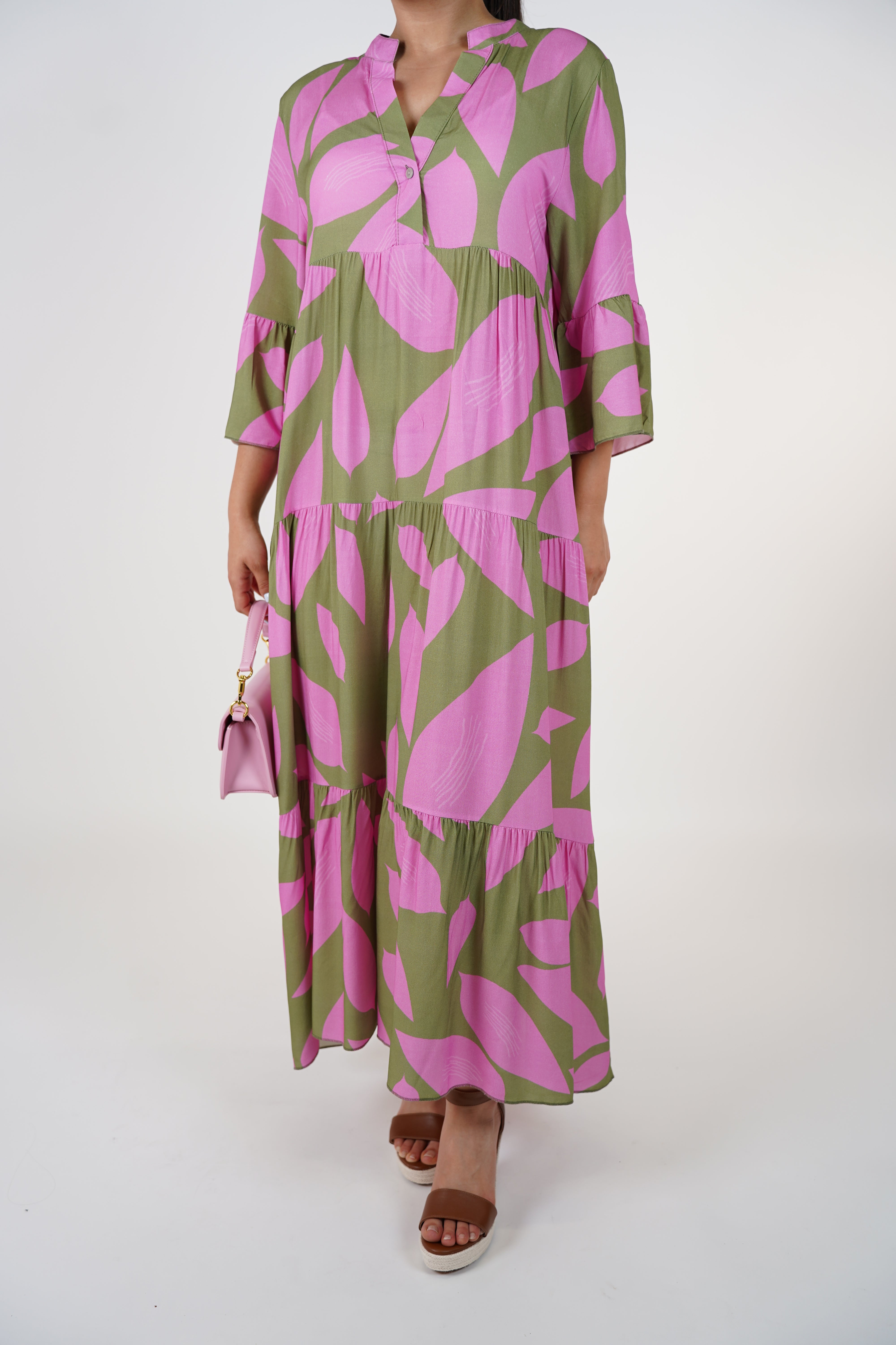 Noelle Ruffle Maxi Dress – Flowy Print Dress in Bold Colors