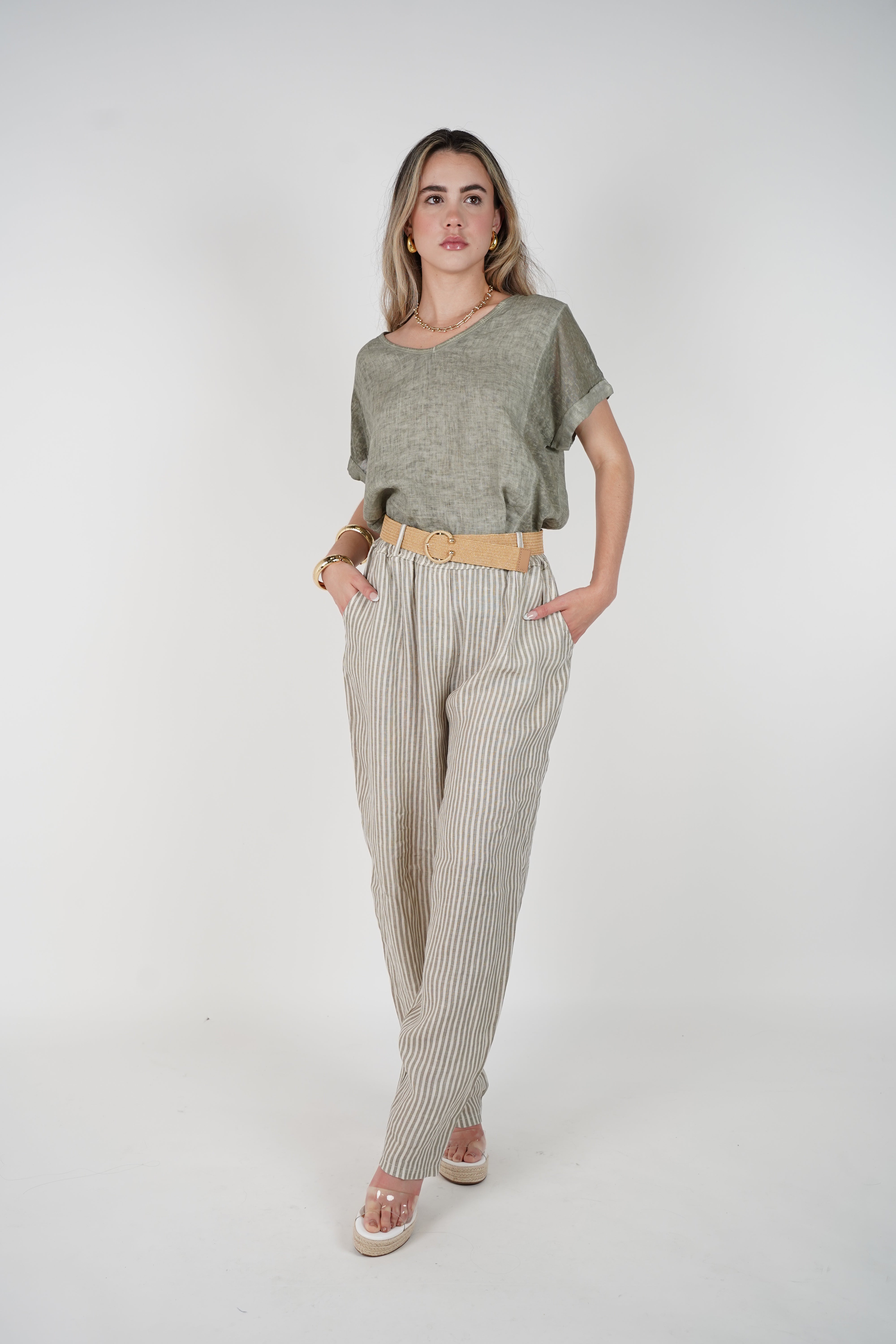 Zalina Belted Striped Pants – Effortless, Relaxed Style
