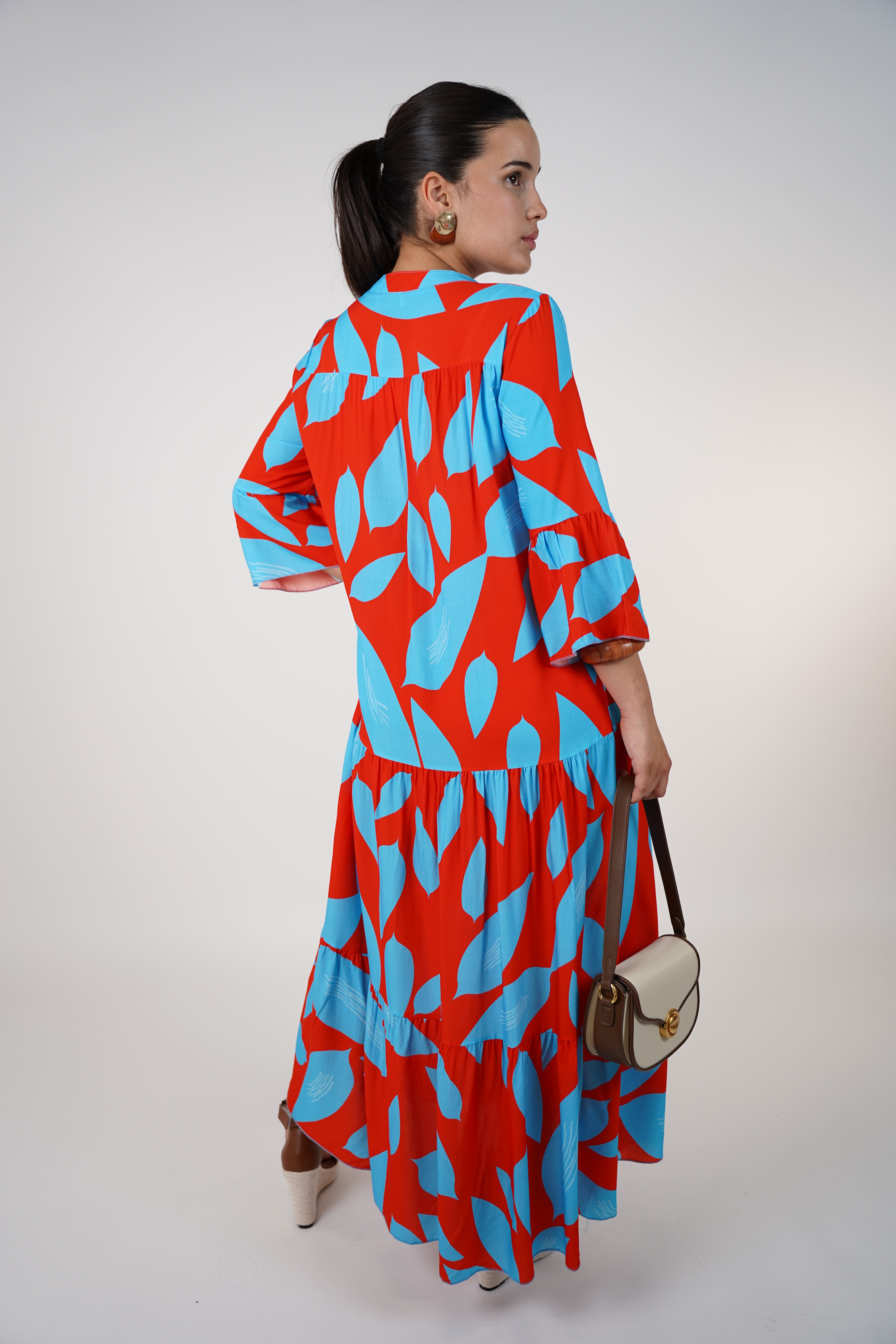 Noelle Ruffle Maxi Dress – Flowy Print Dress in Bold Colors