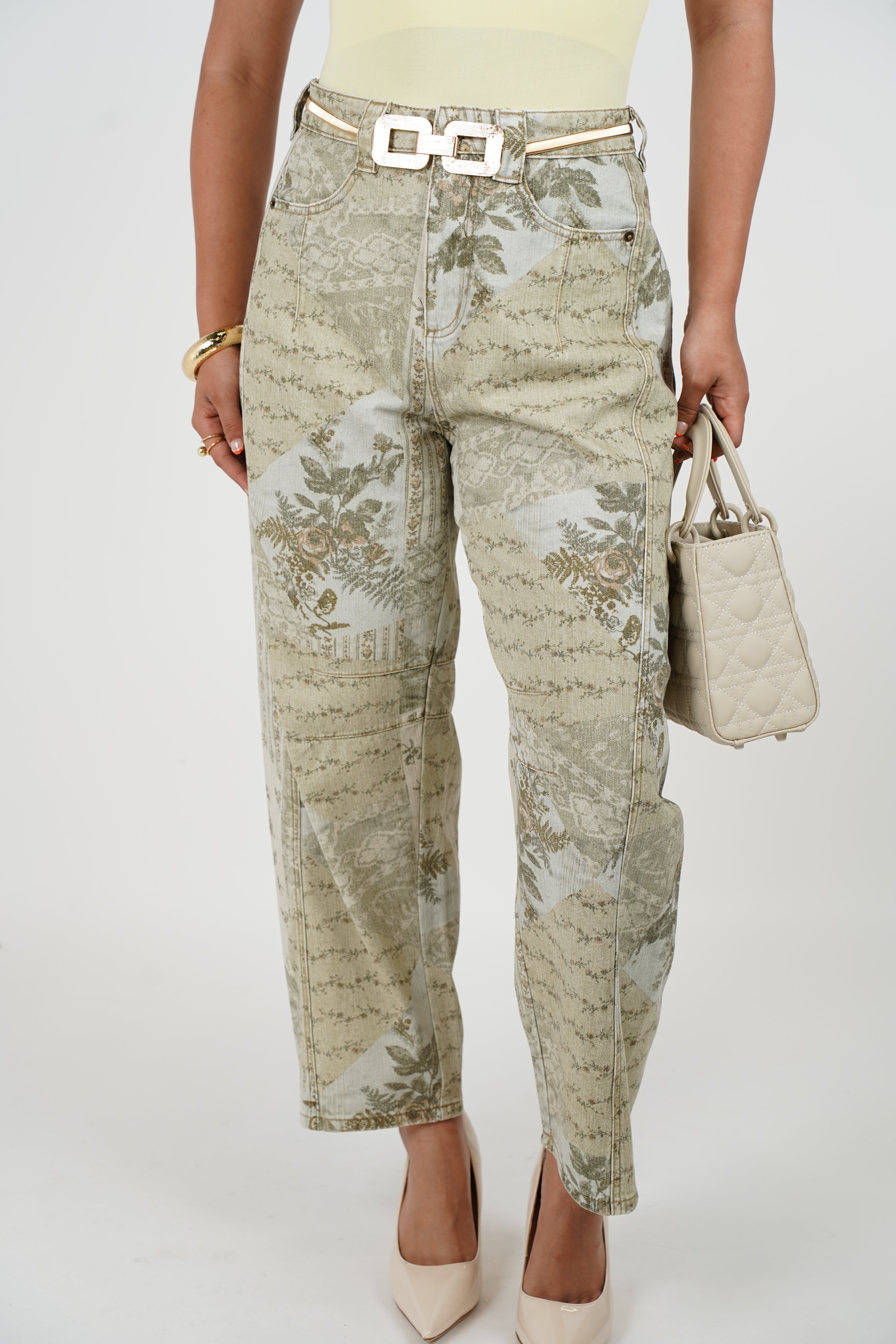 Valise Vintage Barrel Jeans – Patchwork Floral Print