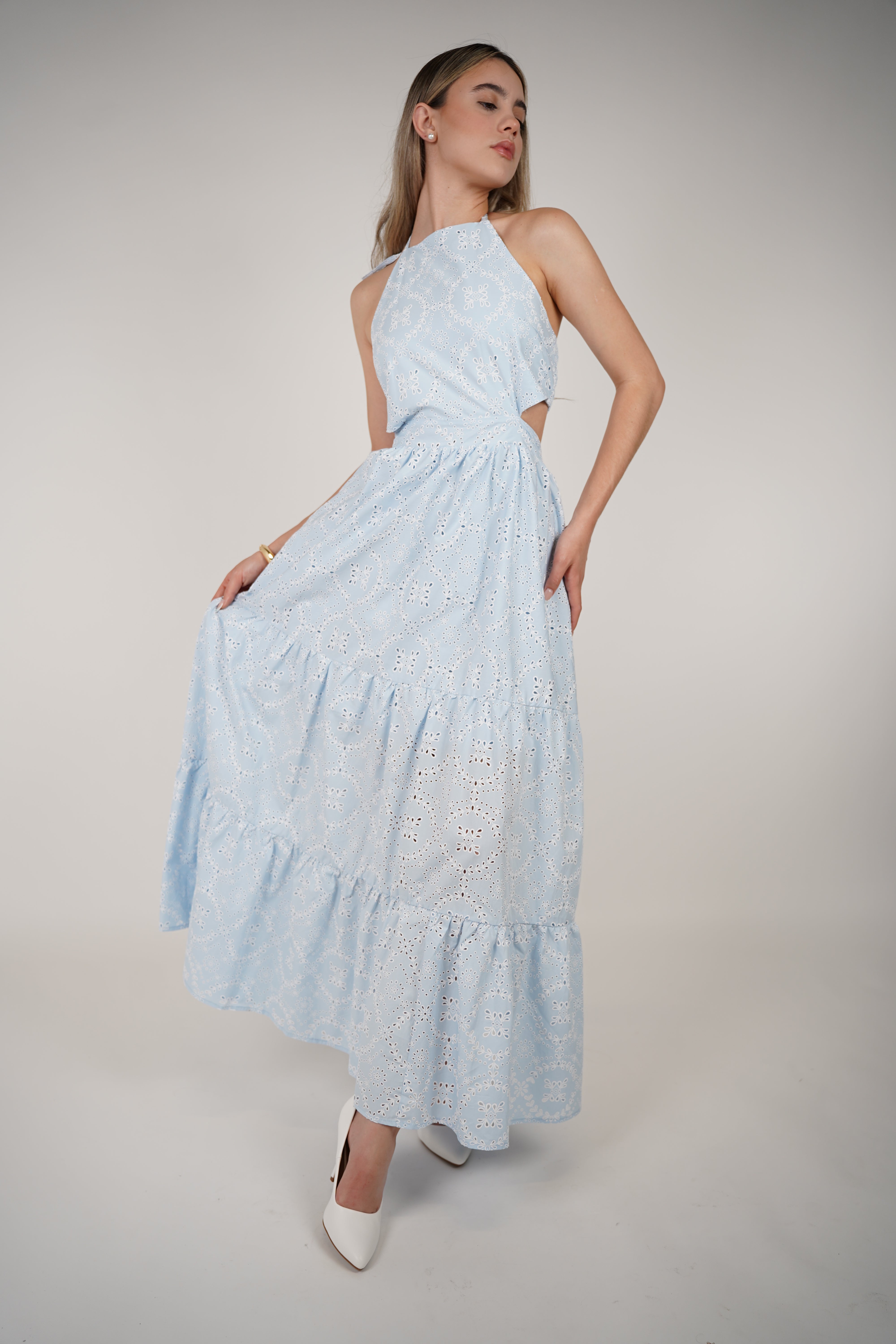 Janel Crochet Maxi Dress – Delicate Eyelet Elegance