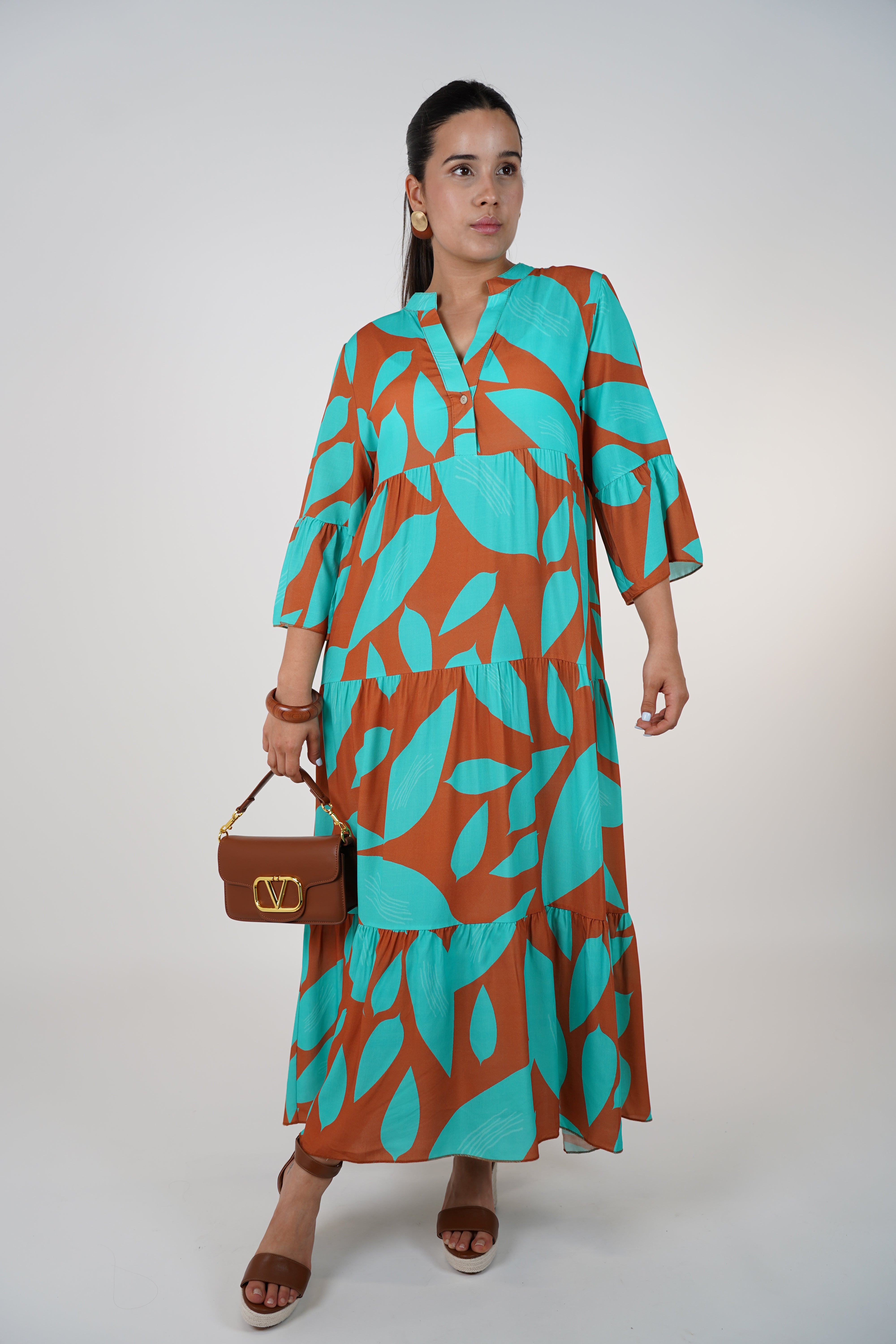 Noelle Ruffle Maxi Dress – Flowy Print Dress in Bold Colors