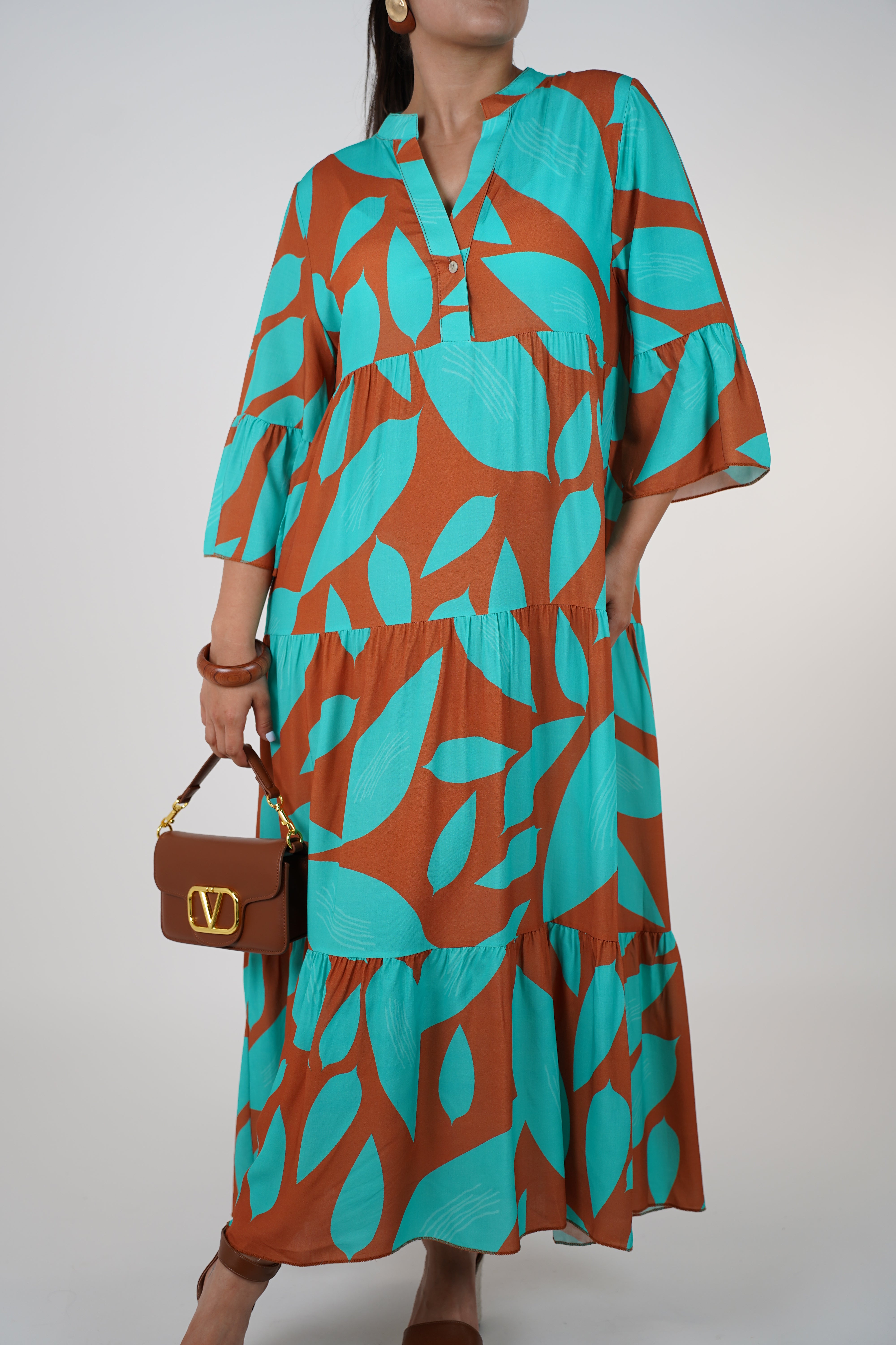 Noelle Ruffle Maxi Dress – Flowy Print Dress in Bold Colors