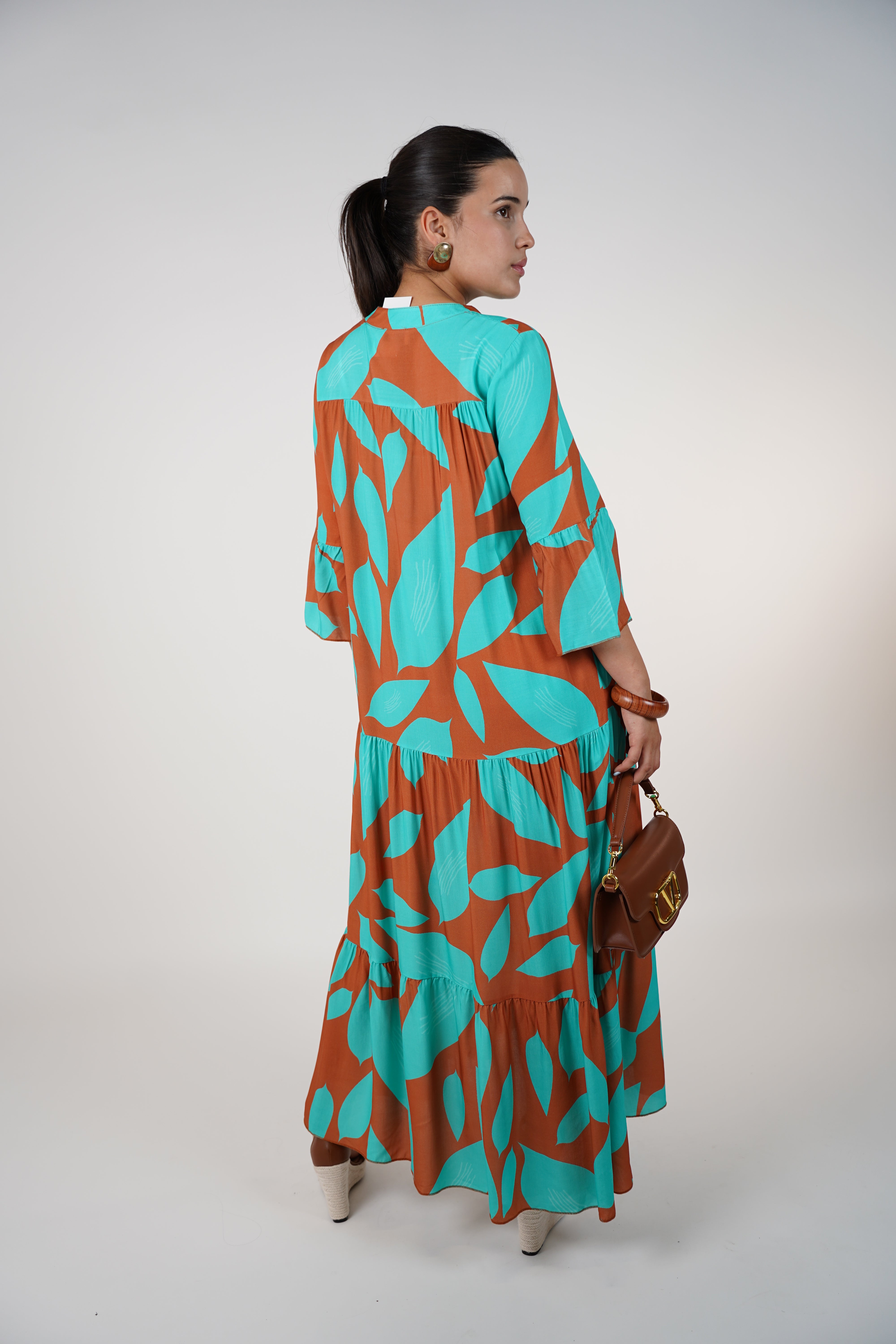 Noelle Ruffle Maxi Dress – Flowy Print Dress in Bold Colors