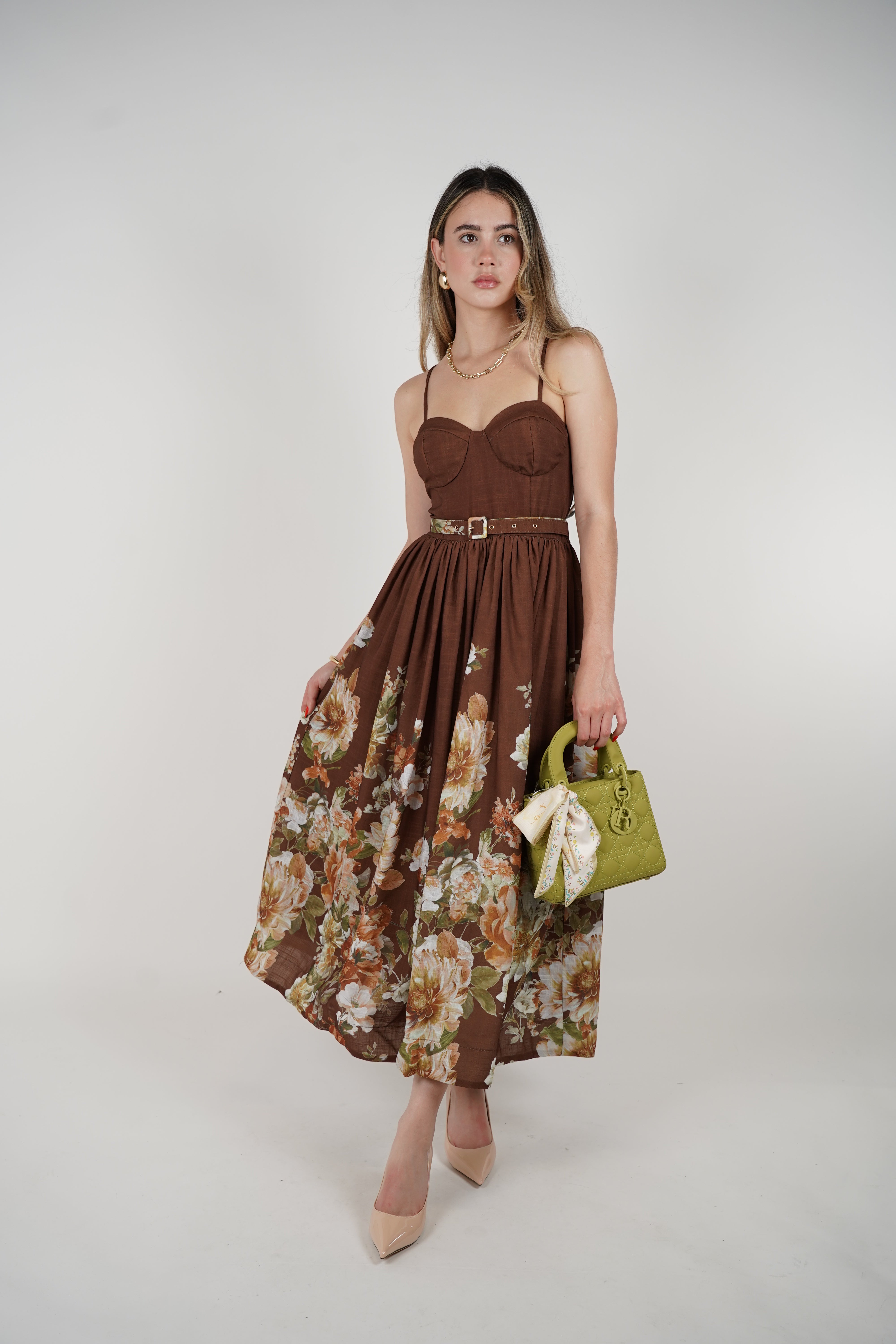 Lurein Floral Maxi Dress – Romantic Brown Dress with Vintage-Inspired Florals