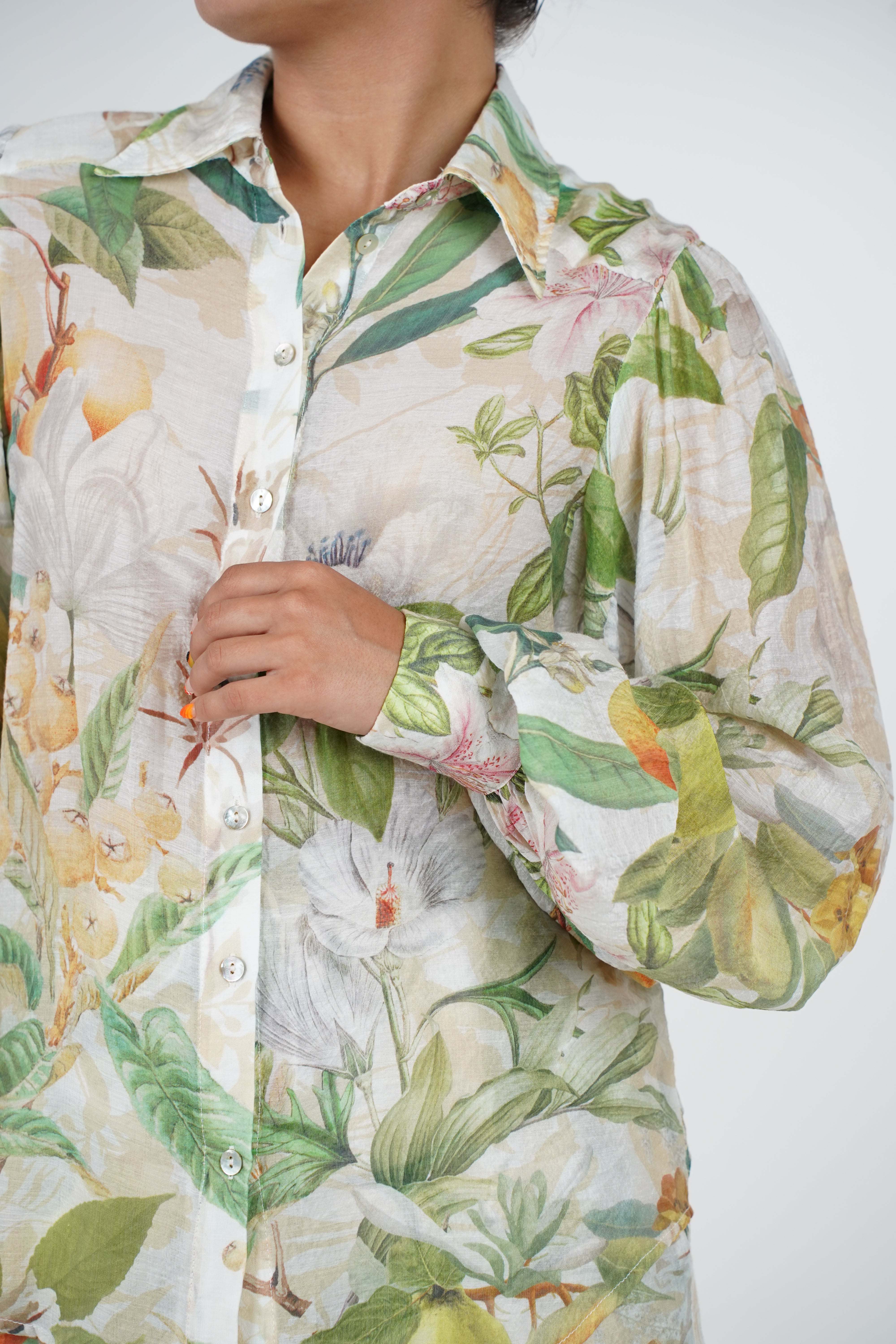 Rilora Floral Shorts Set – Botanical Print Long Sleeve Top and Drawstring Shorts