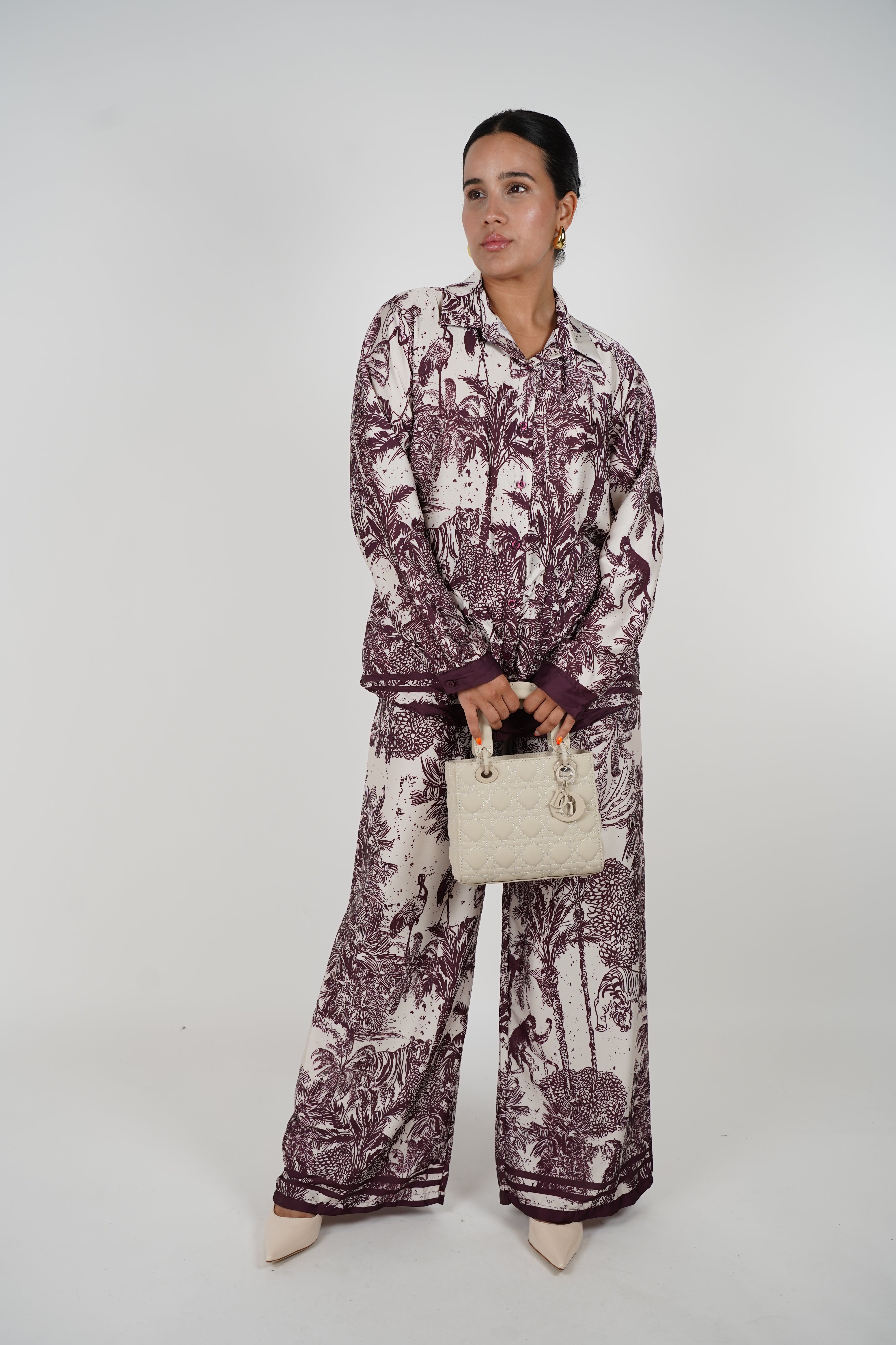 Zelyn Silk Pants Set – Luxe Printed Two-Piece for Effortless Elegance