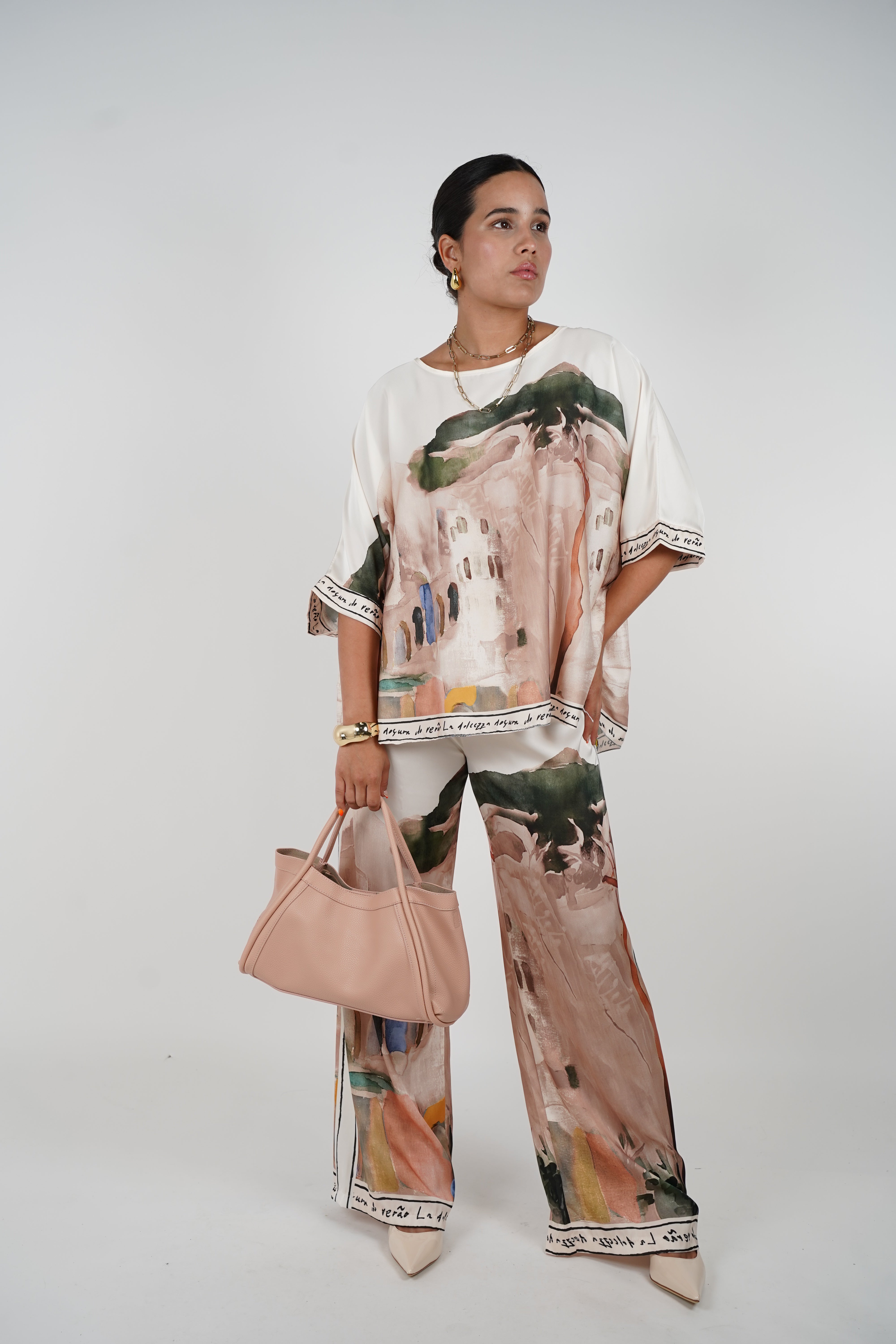 Ryvian Stamped Silk Set – Artistic Luxe Two-Piece