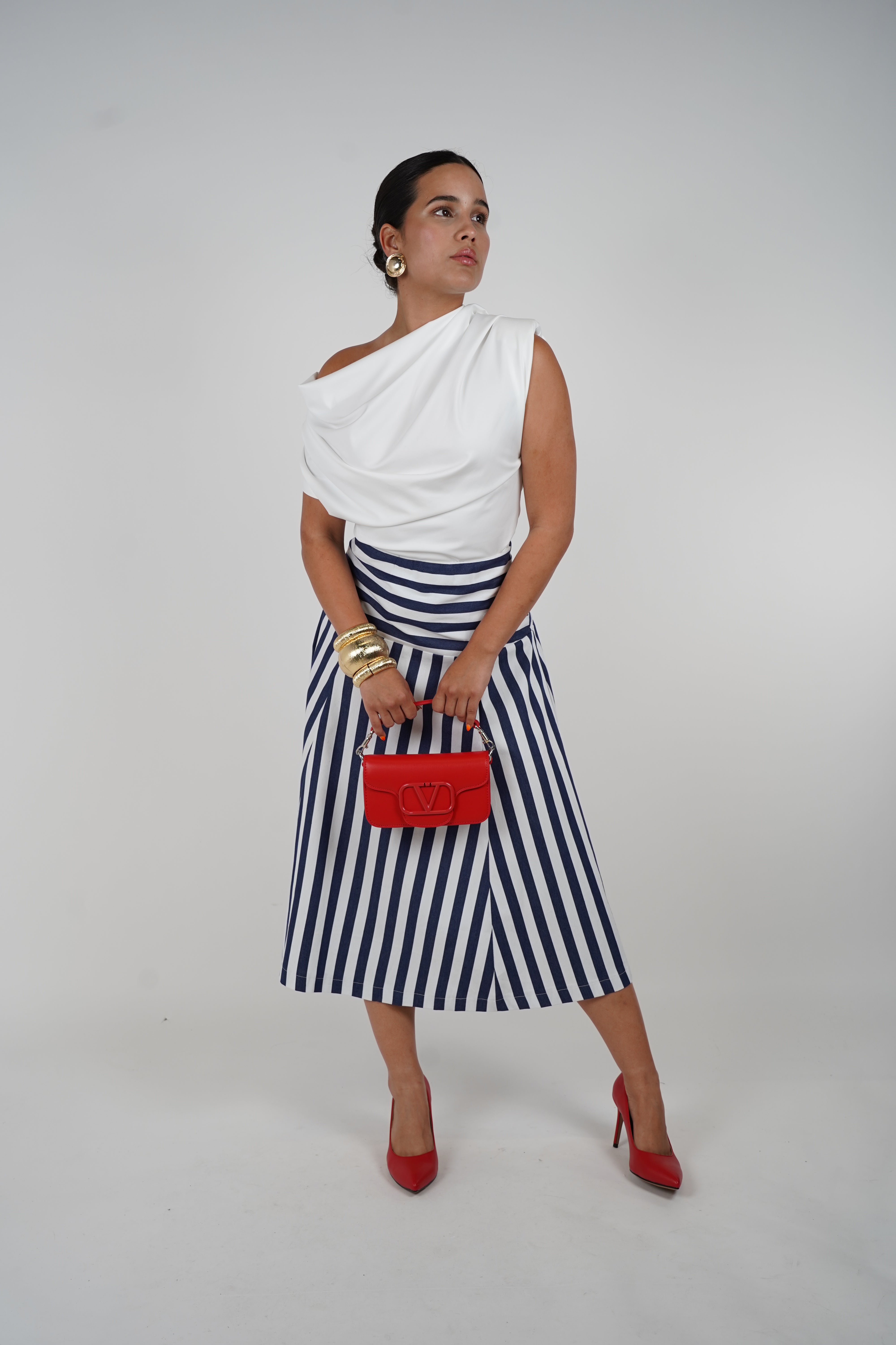 Callena Midi Skirt – Classic Striped A-Line with Nautical Flair
