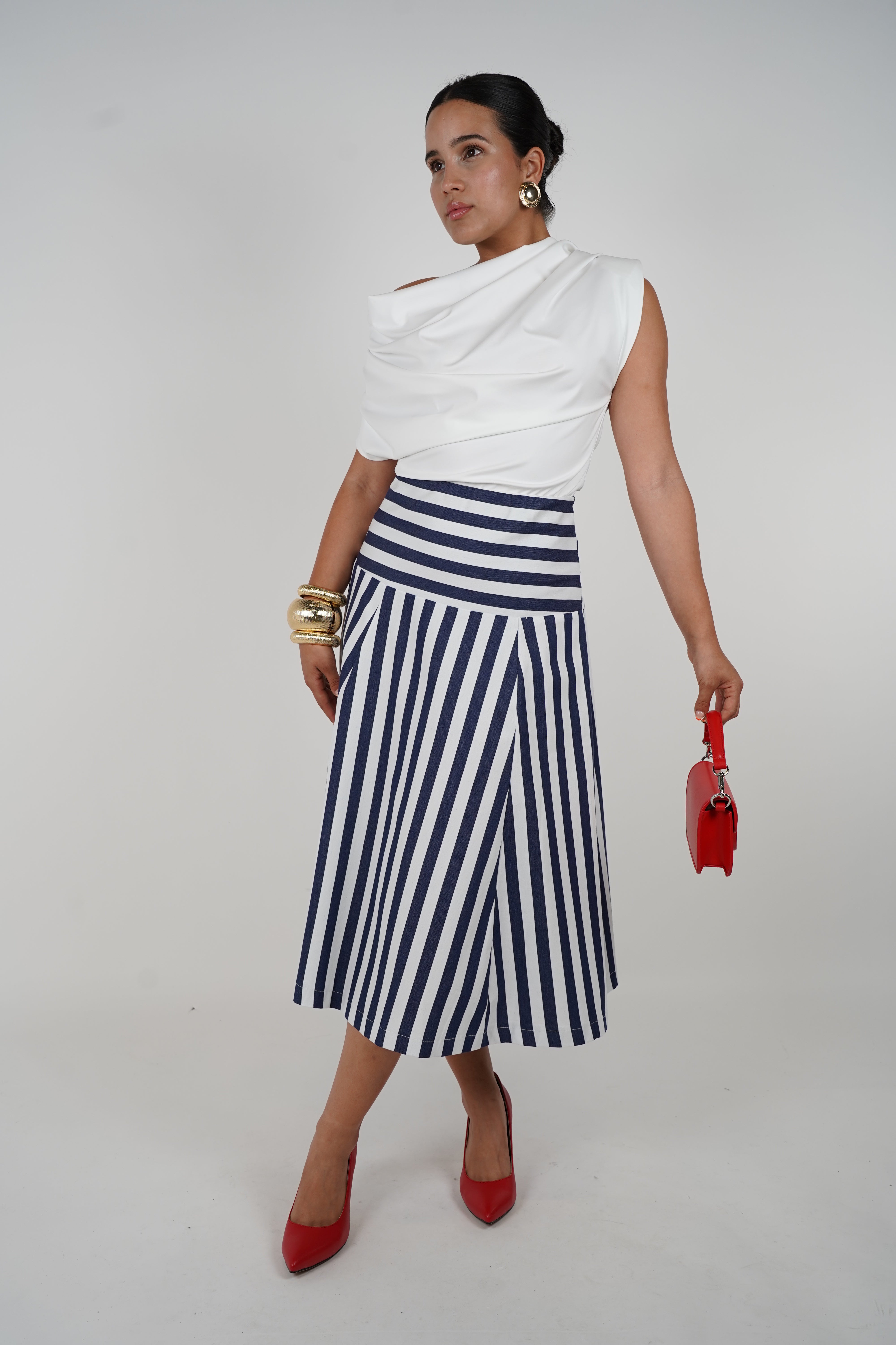 Callena Midi Skirt – Classic Striped A-Line with Nautical Flair