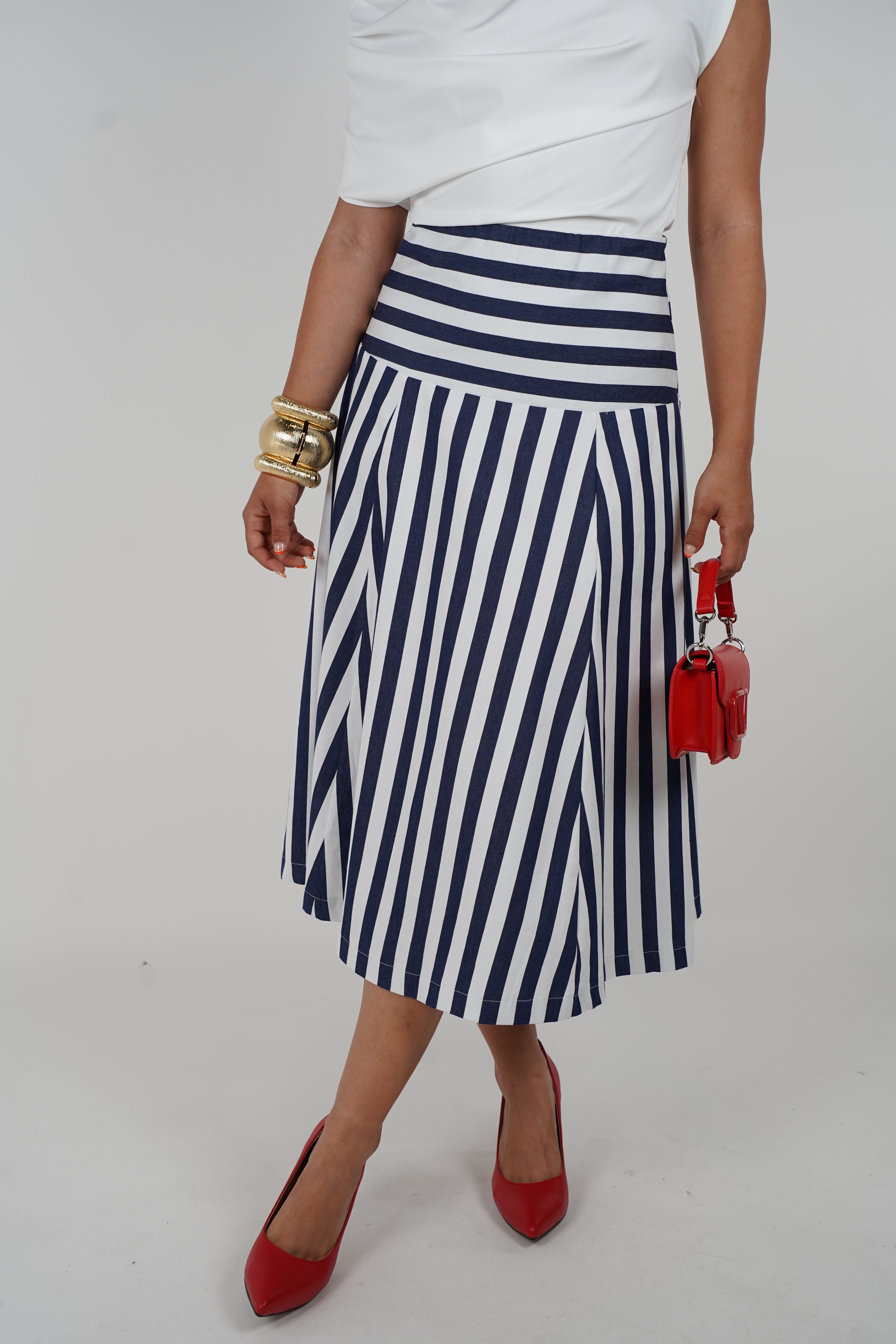 Callena Midi Skirt – Classic Striped A-Line with Nautical Flair