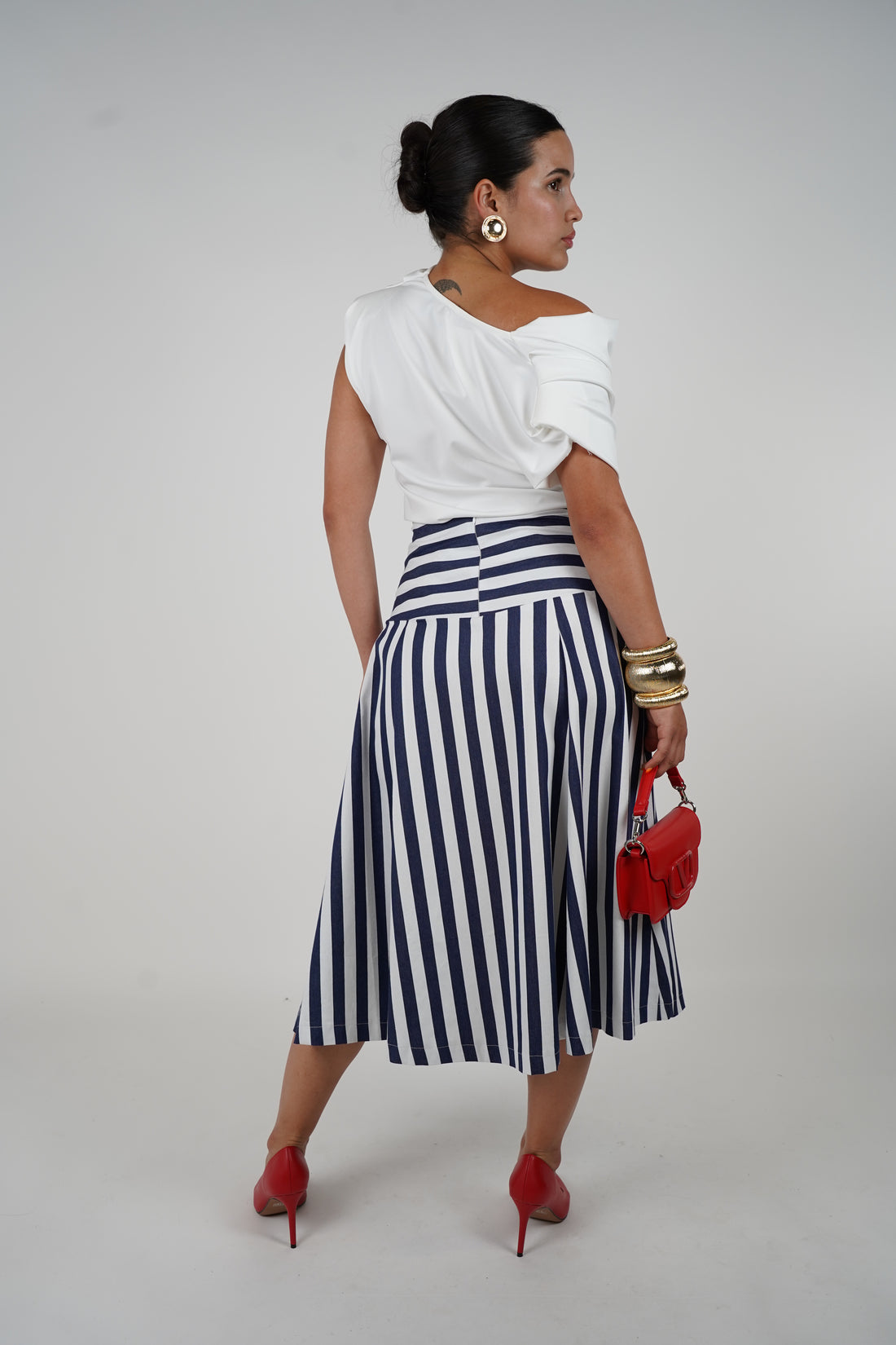 Callena Midi Skirt – Classic Striped A-Line with Nautical Flair