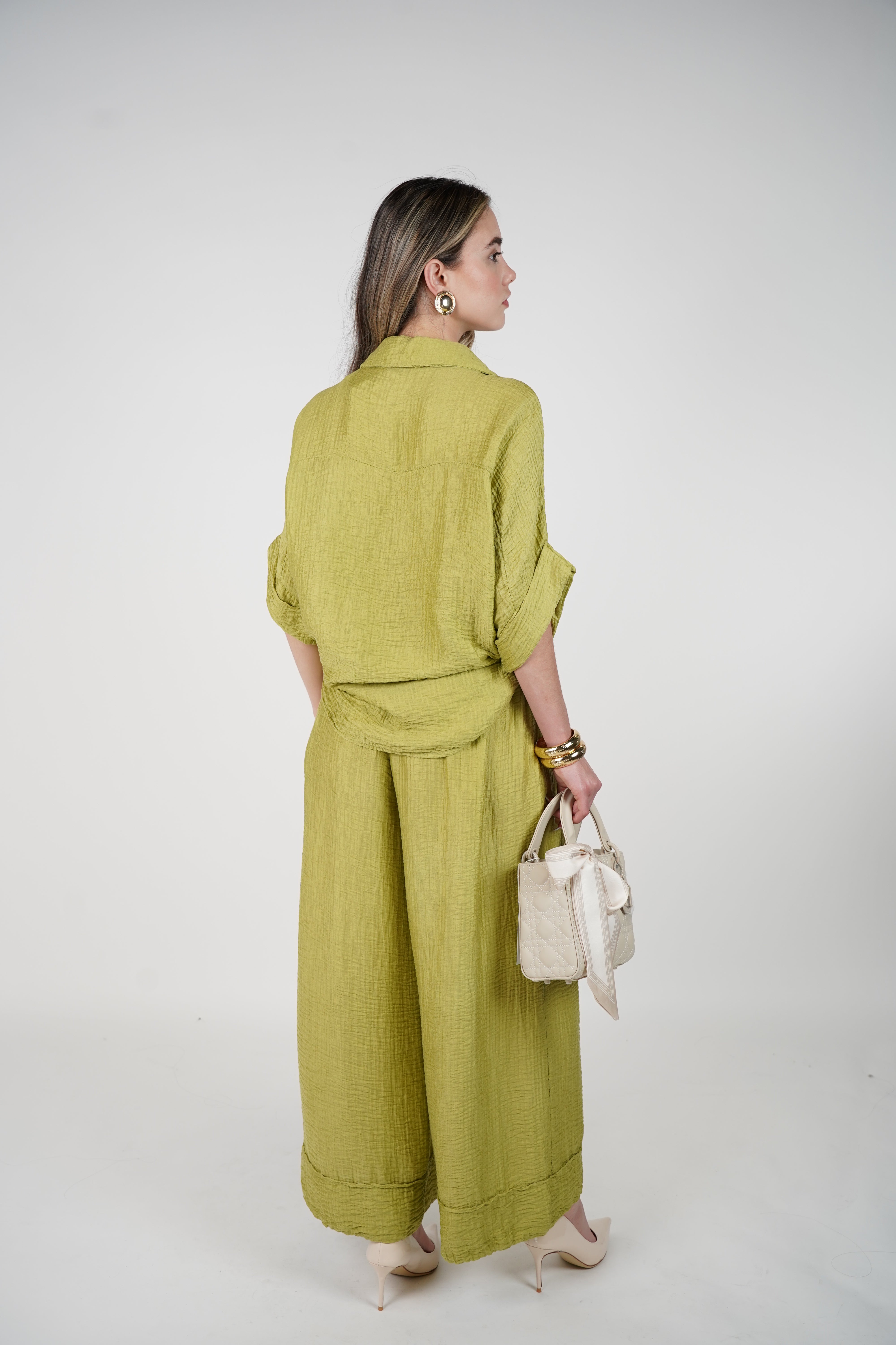 Evelyn Oversized Pants Set – Flowy Button Top & Wide-Leg Pants, One Size, Multiple Colors