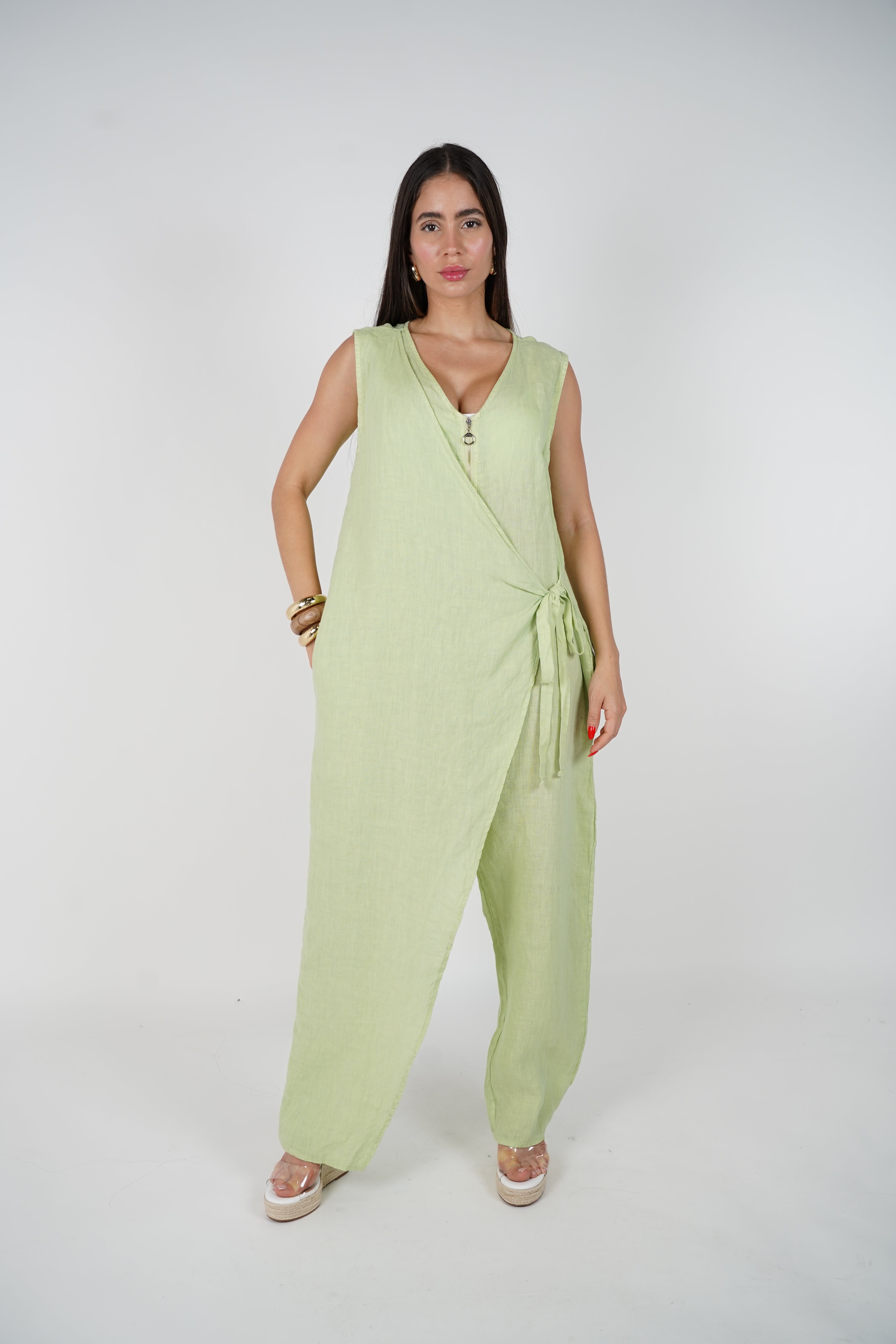 Lurein Linen Zipper Jumpsuit – Effortless Summer Ease