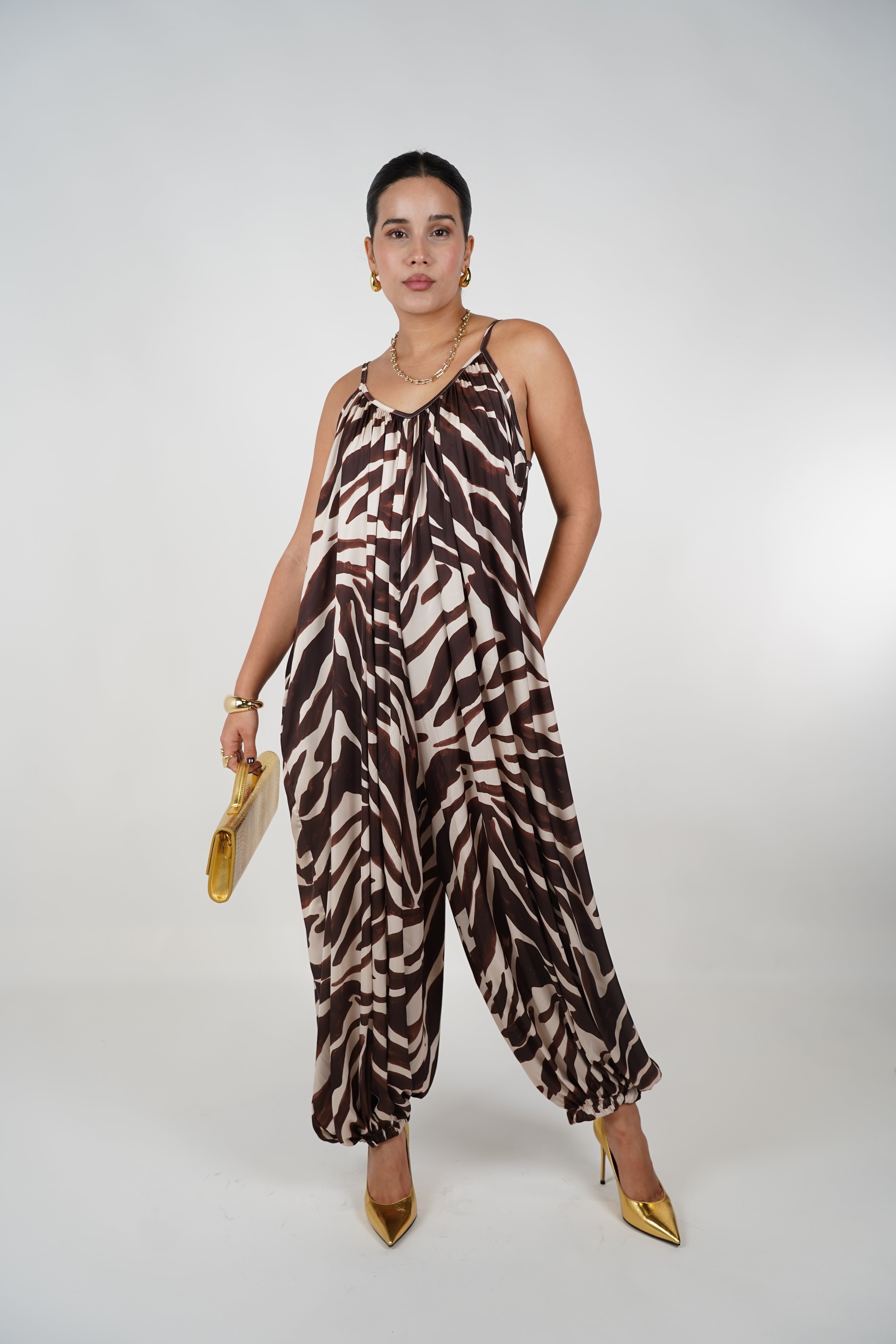 Raina Zebra Jumpsuit Joggers – Bold Print Meets Effortless Style