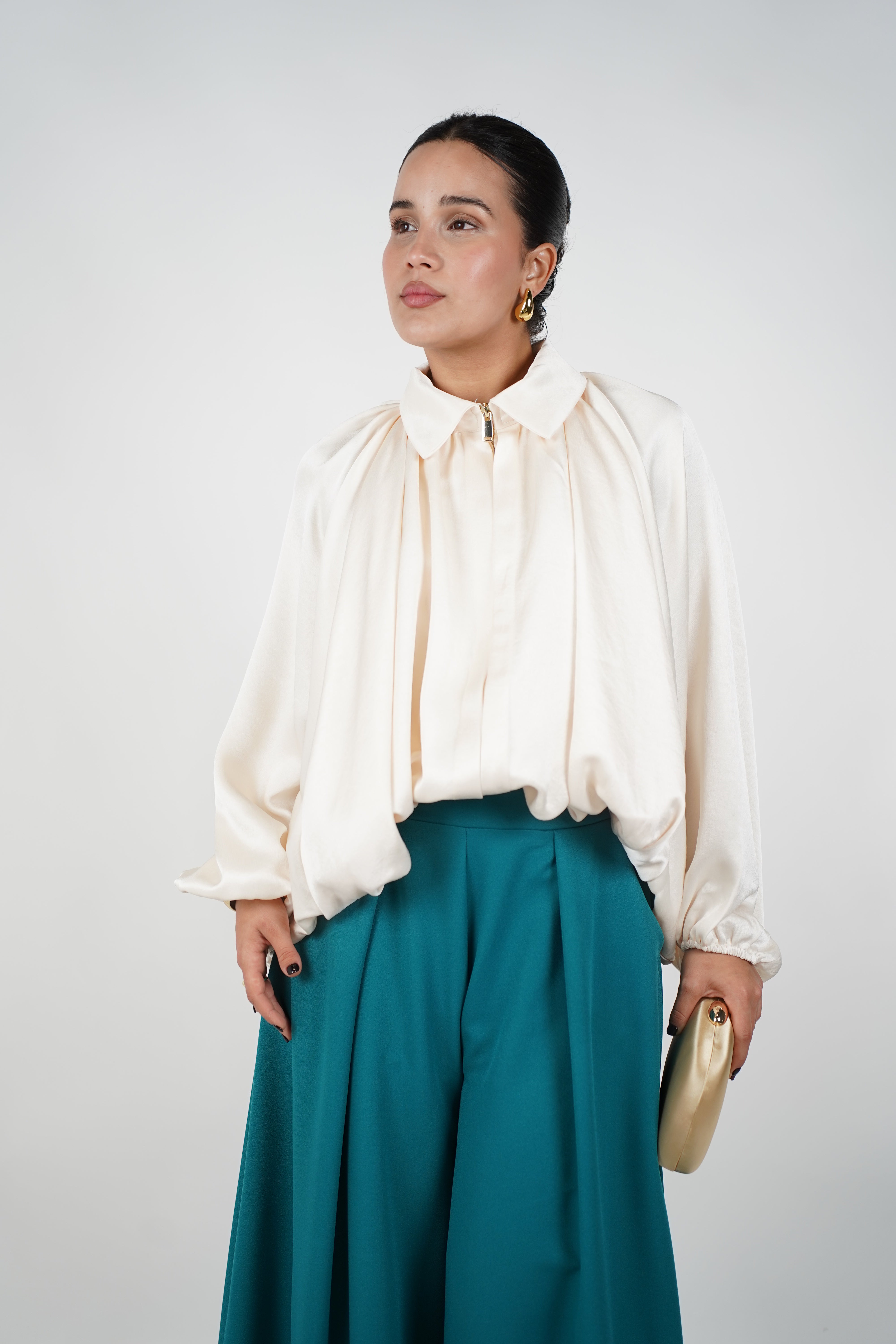 Cami Satin Bubble Bomber Jacket – Luxe Shine Meets Effortless Drama