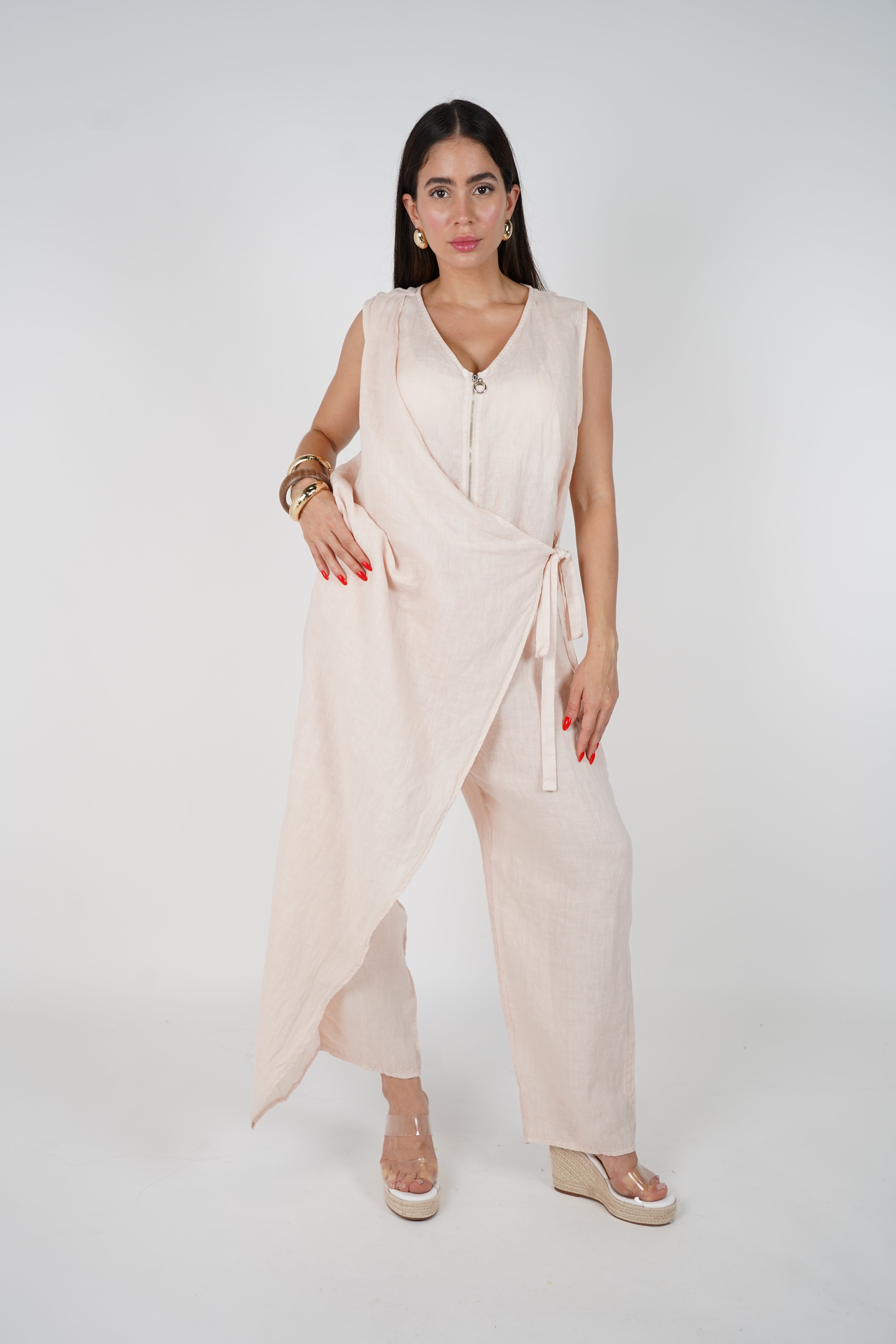 Lurein Linen Zipper Jumpsuit – Effortless Summer Ease