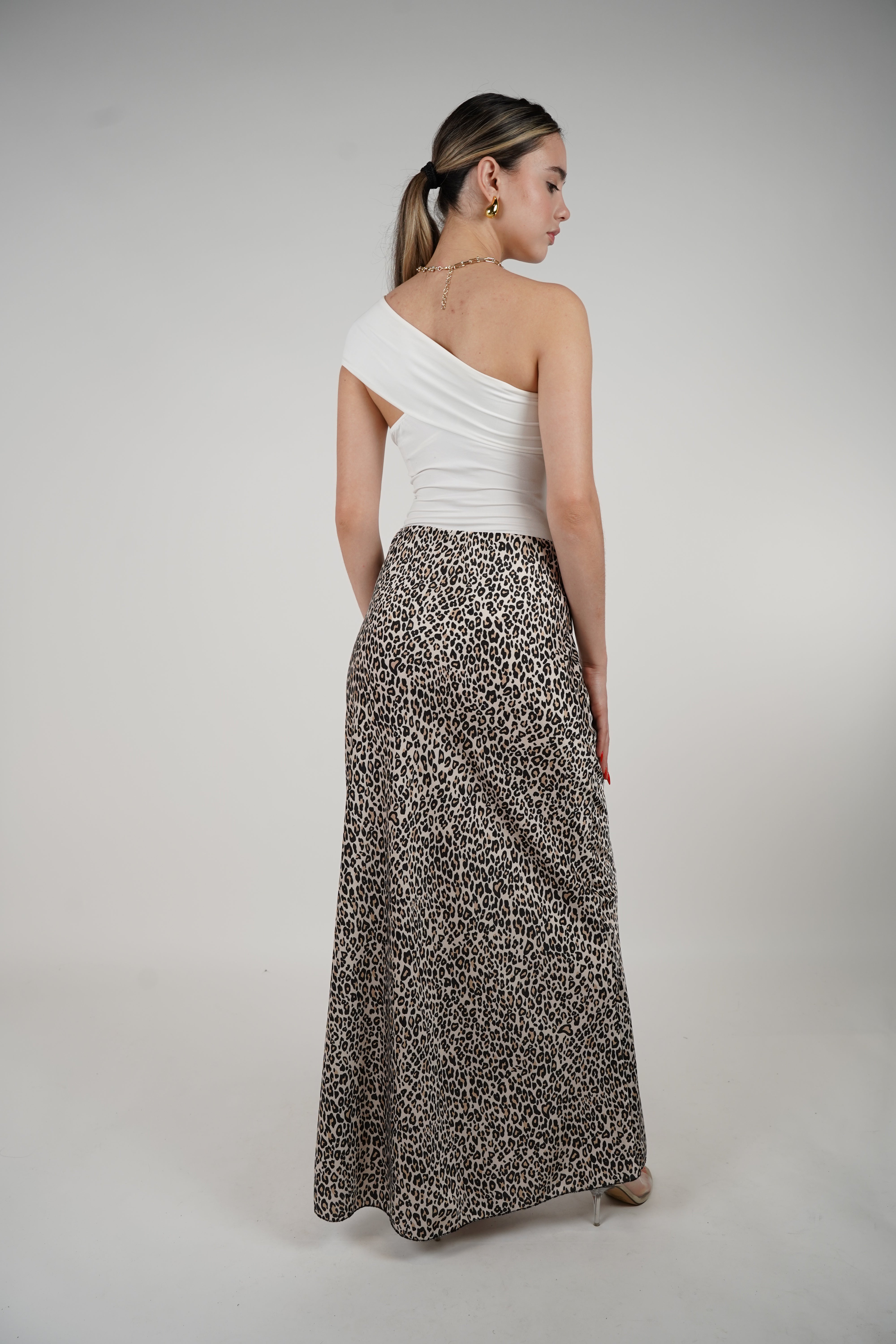 Martuchi Skirt – Sleek Leopard Print Satin Maxi