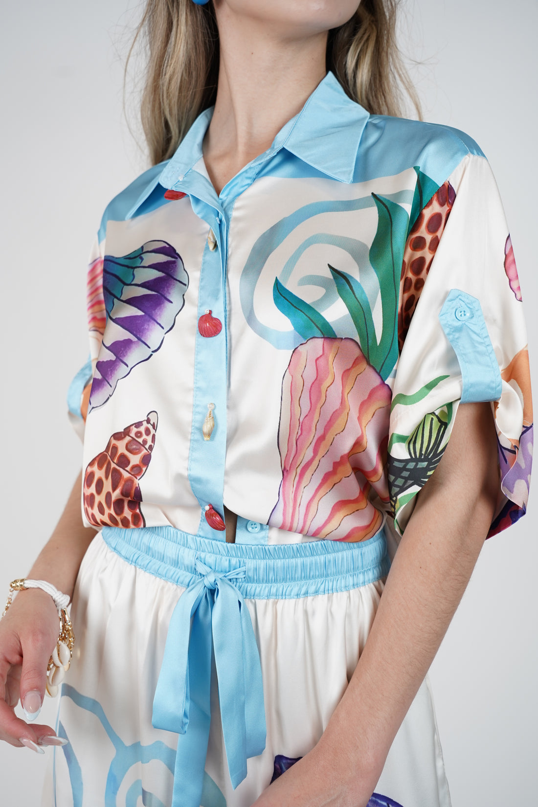 Norell Ocean Stamped Silk Pants Set – Vibrant Coastal Luxe