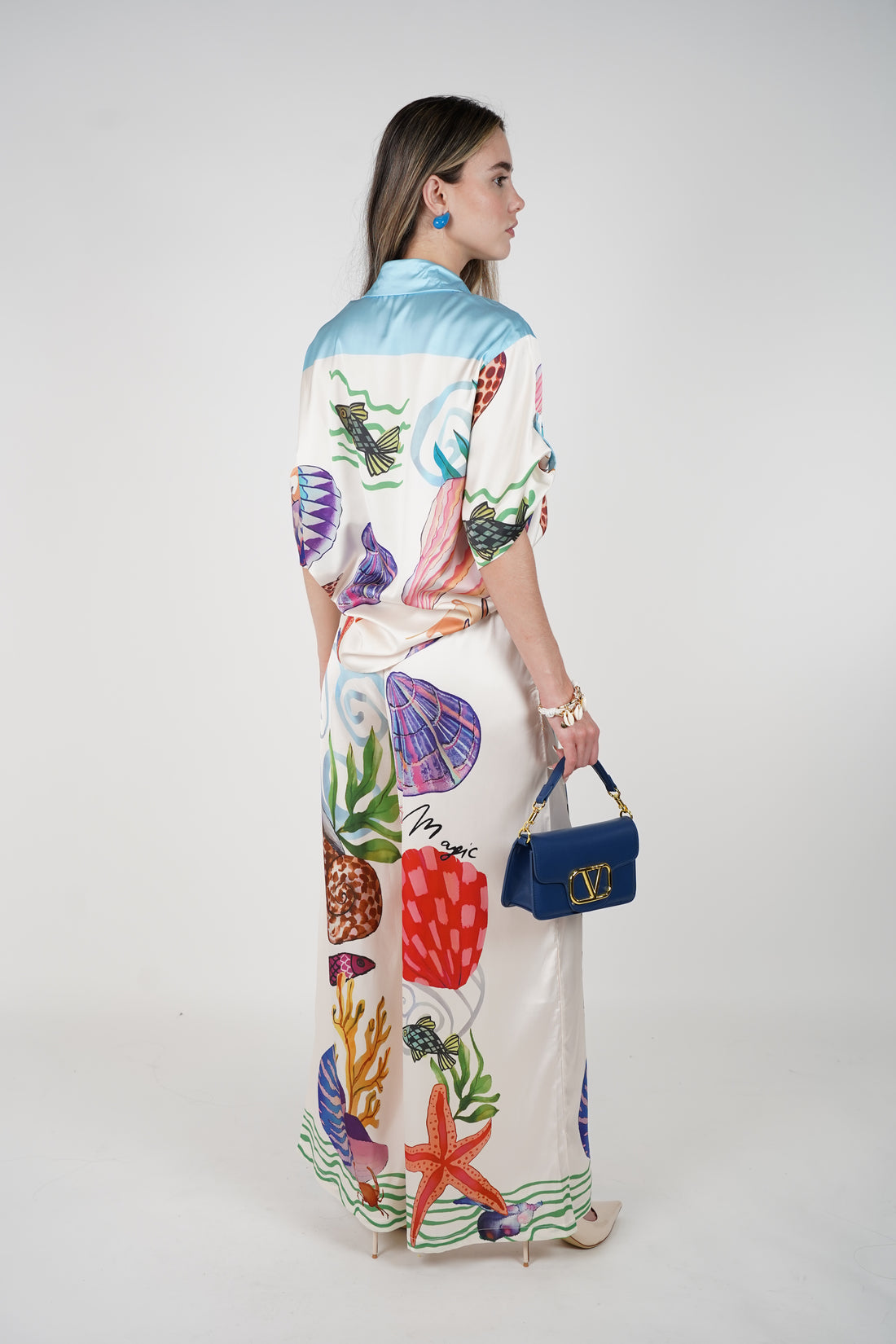Norell Ocean Stamped Silk Pants Set – Vibrant Coastal Luxe