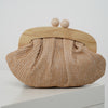 Elvina Beach Clutch – Woven Pink Clasp Clutch with Natural Wood Detail