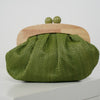 Elvina Beach Clutch – Woven Pink Clasp Clutch with Natural Wood Detail