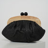 Elvina Beach Clutch – Woven Pink Clasp Clutch with Natural Wood Detail