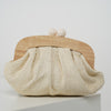 Elvina Beach Clutch – Woven Pink Clasp Clutch with Natural Wood Detail