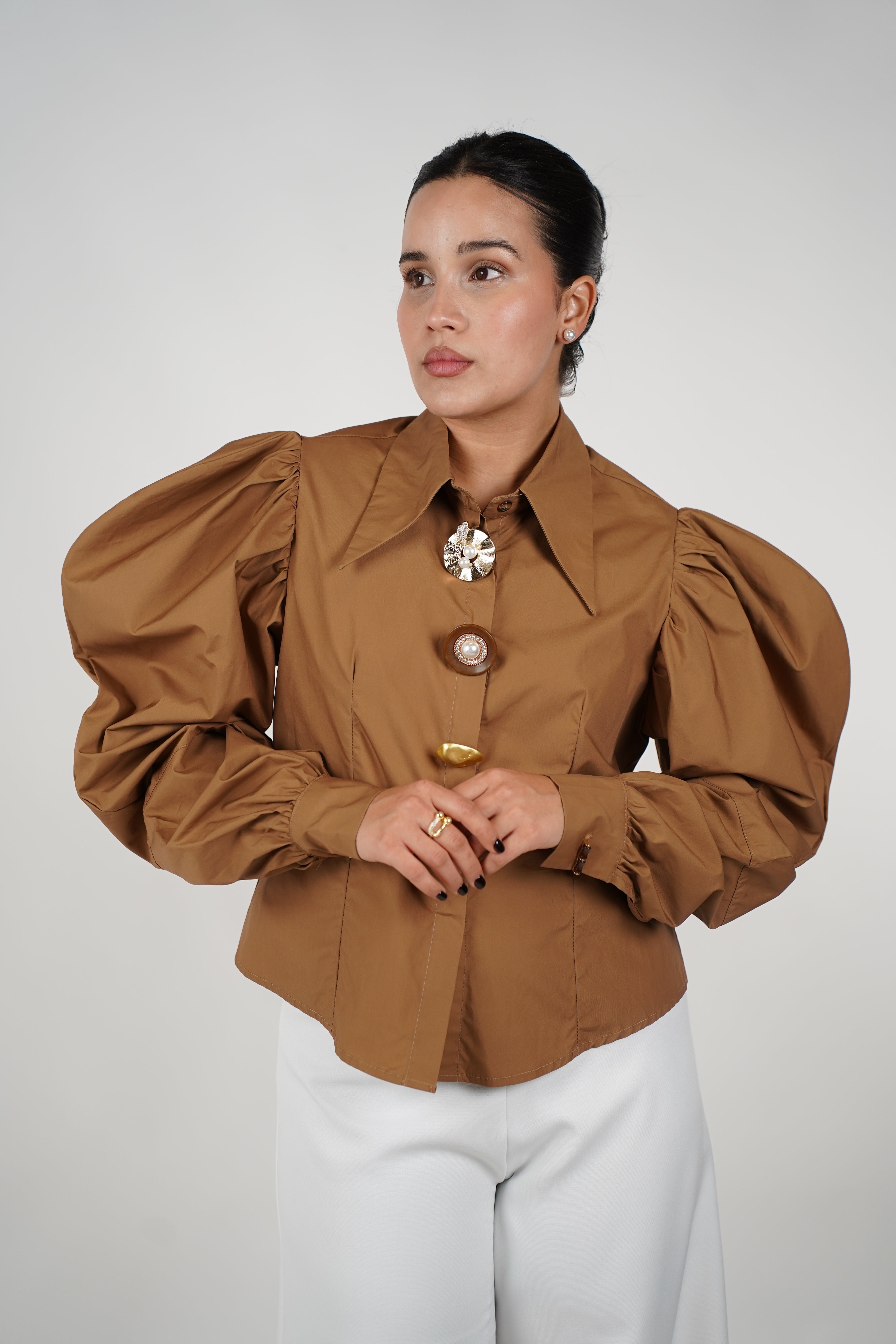 Viole Button Down – Statement Puff Sleeves with Artistic Buttons