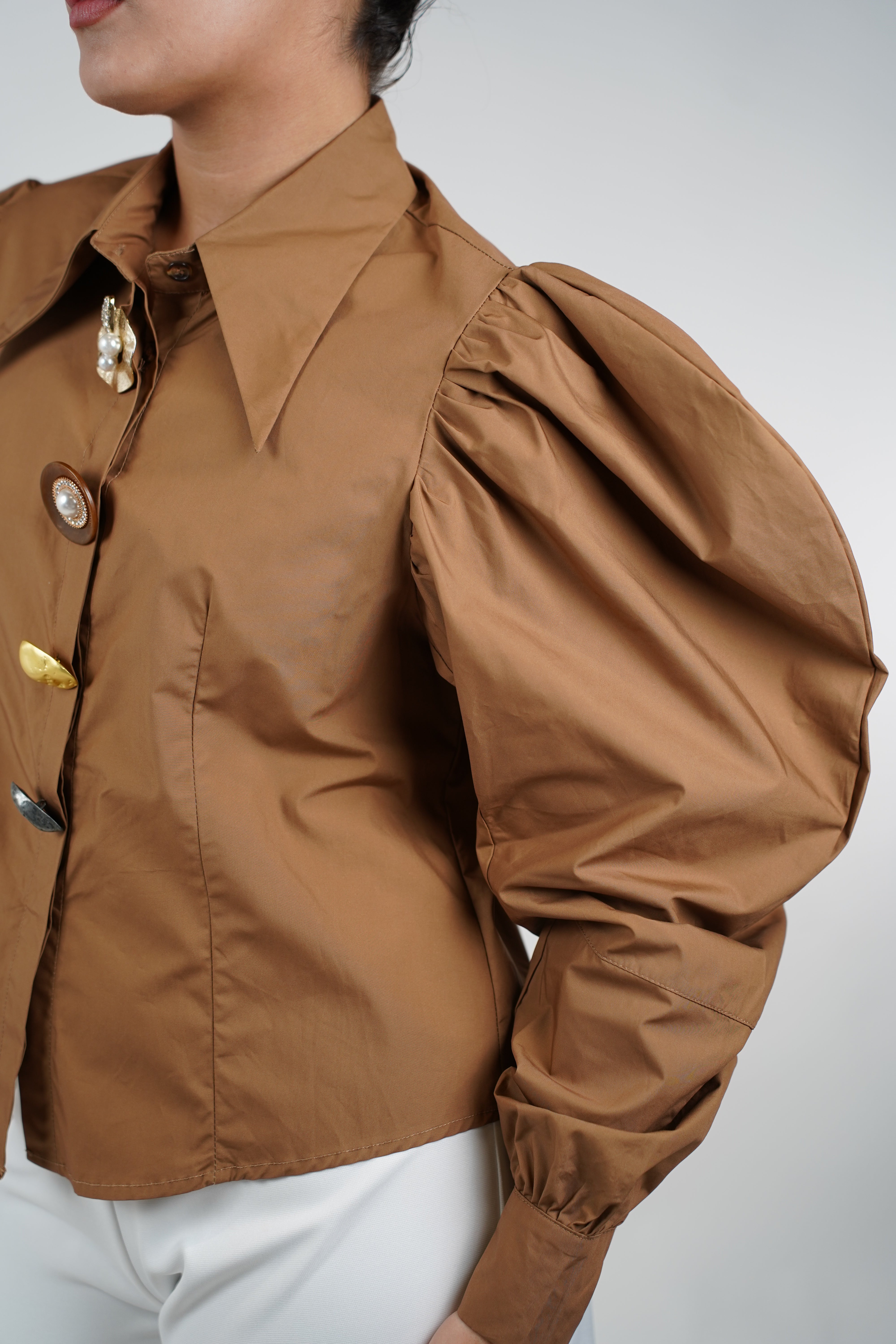 Viole Button Down – Statement Puff Sleeves with Artistic Buttons