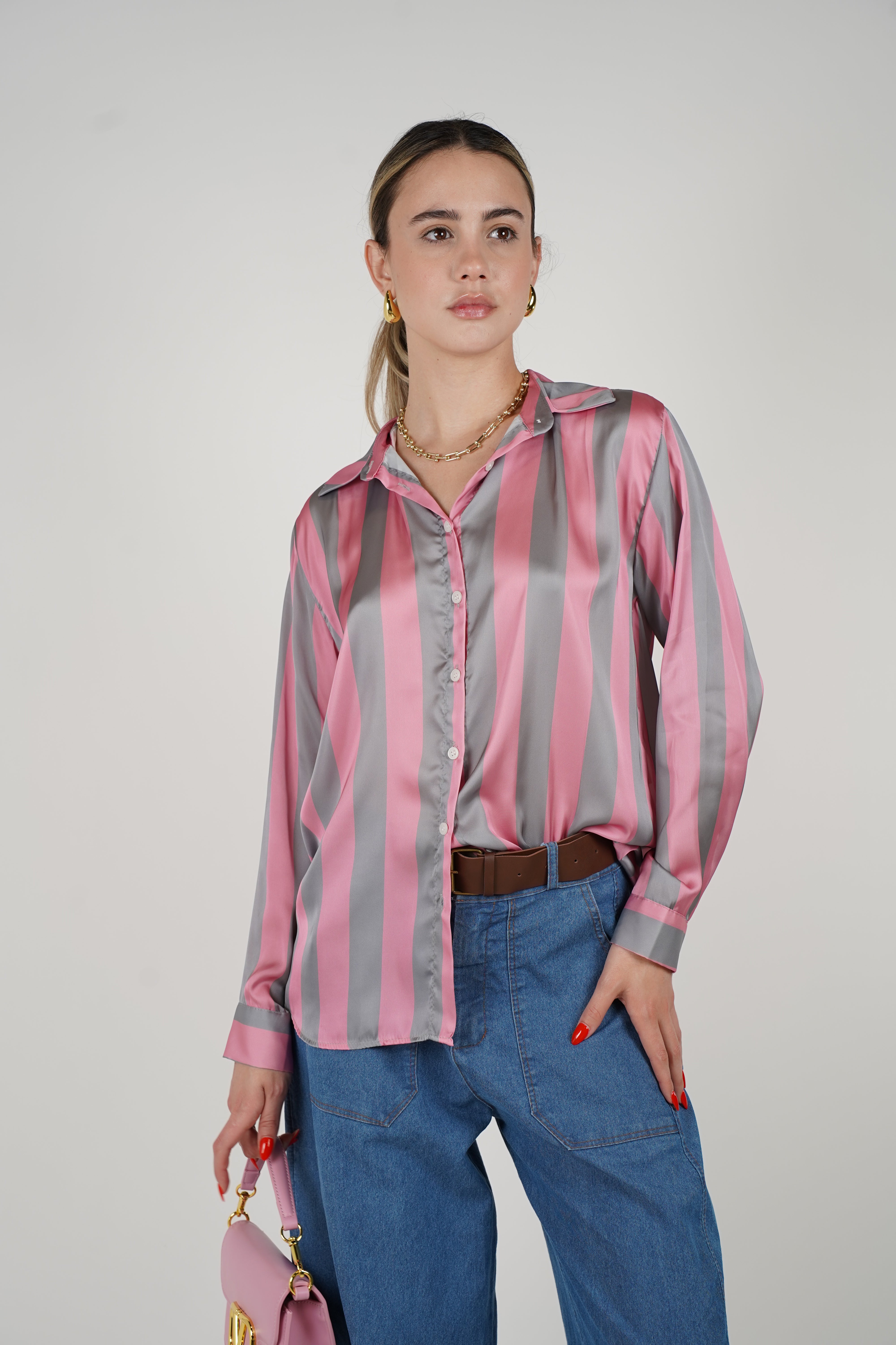 Nina Blouse – Bold Stripes, Satin Shine