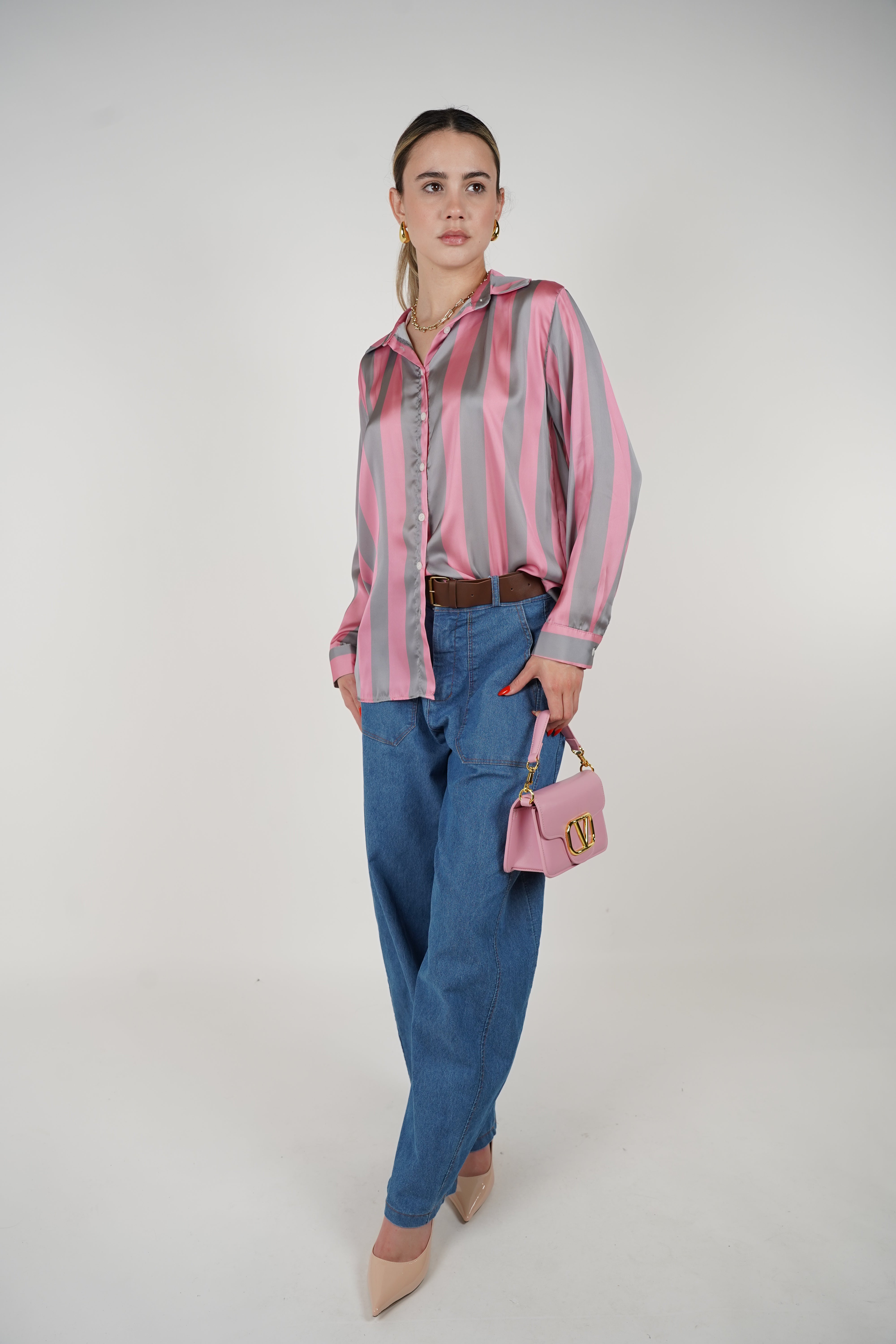 Nina Blouse – Bold Stripes, Satin Shine