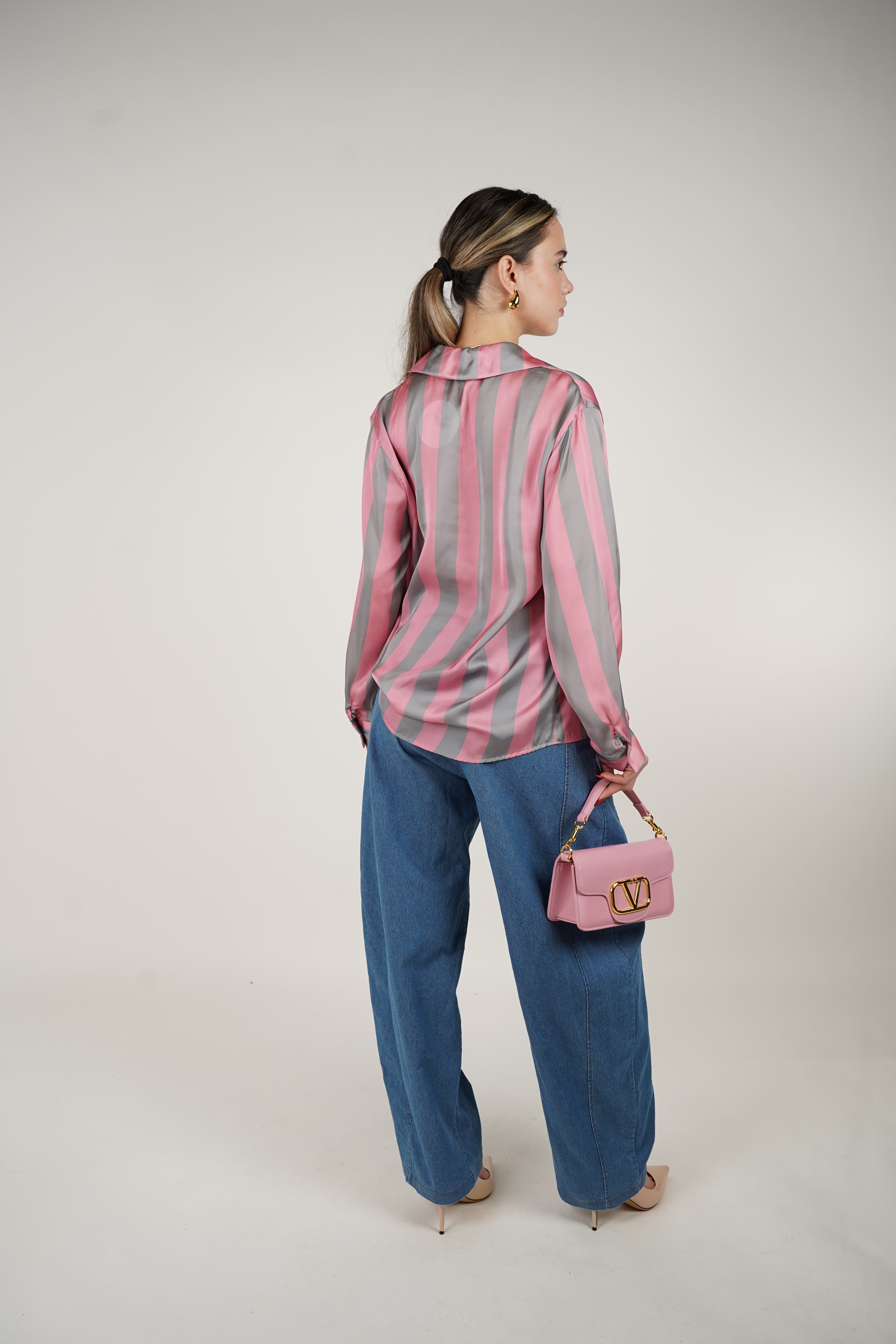 Nina Blouse – Bold Stripes, Satin Shine