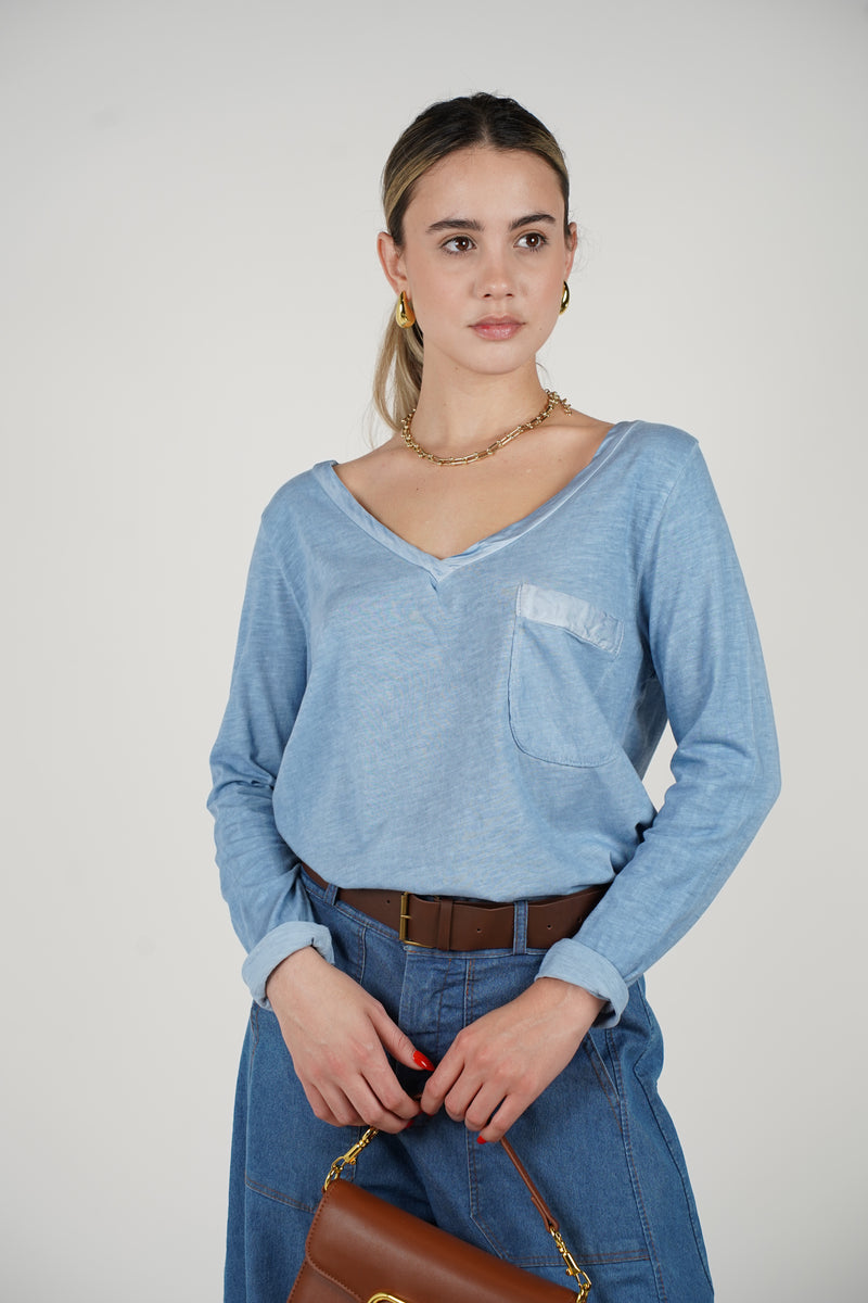 Manuela Vneck Top – Soft Blue Everyday Essential