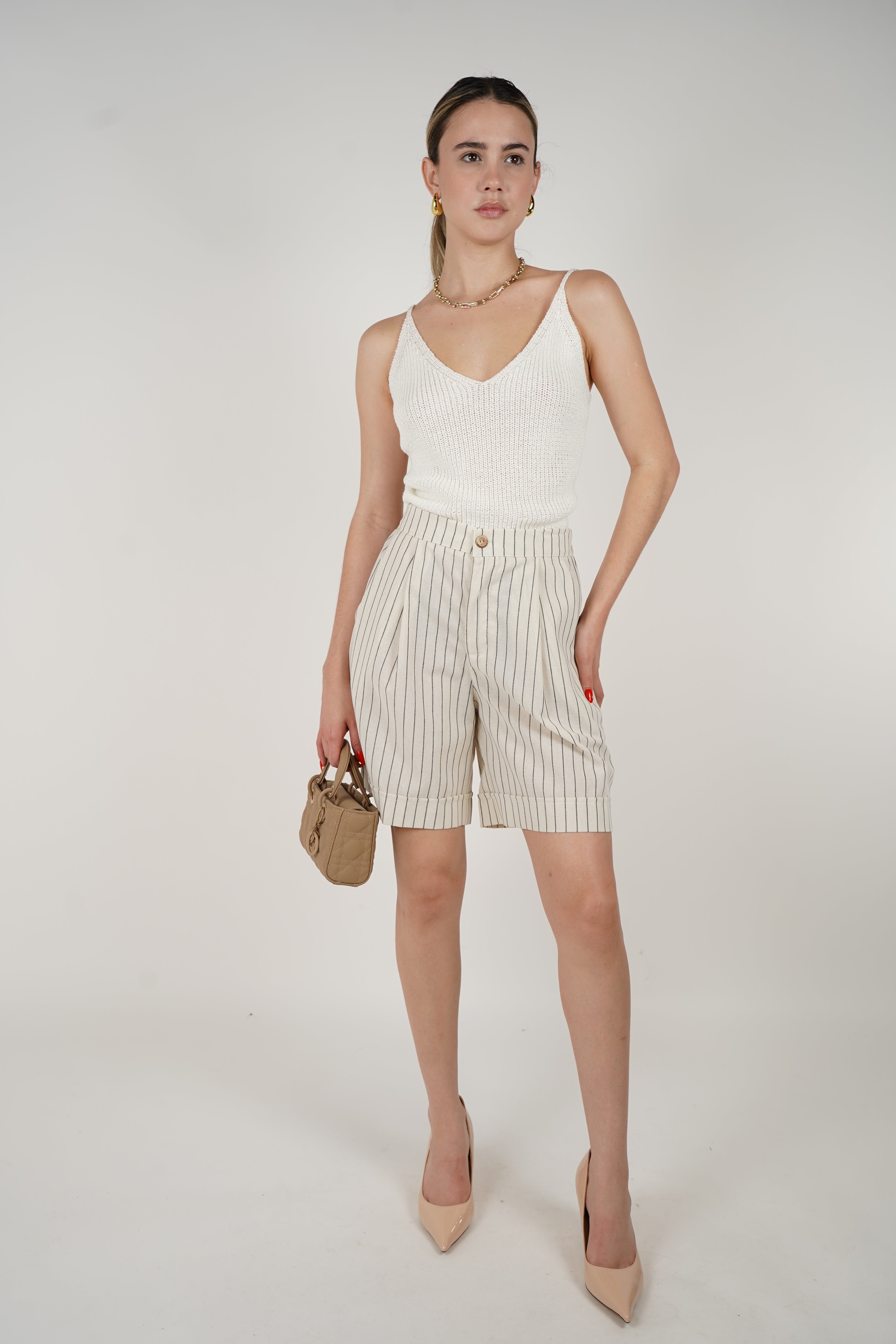 Vive Striped Shorts – High-Waisted Tailored Summer Shorts