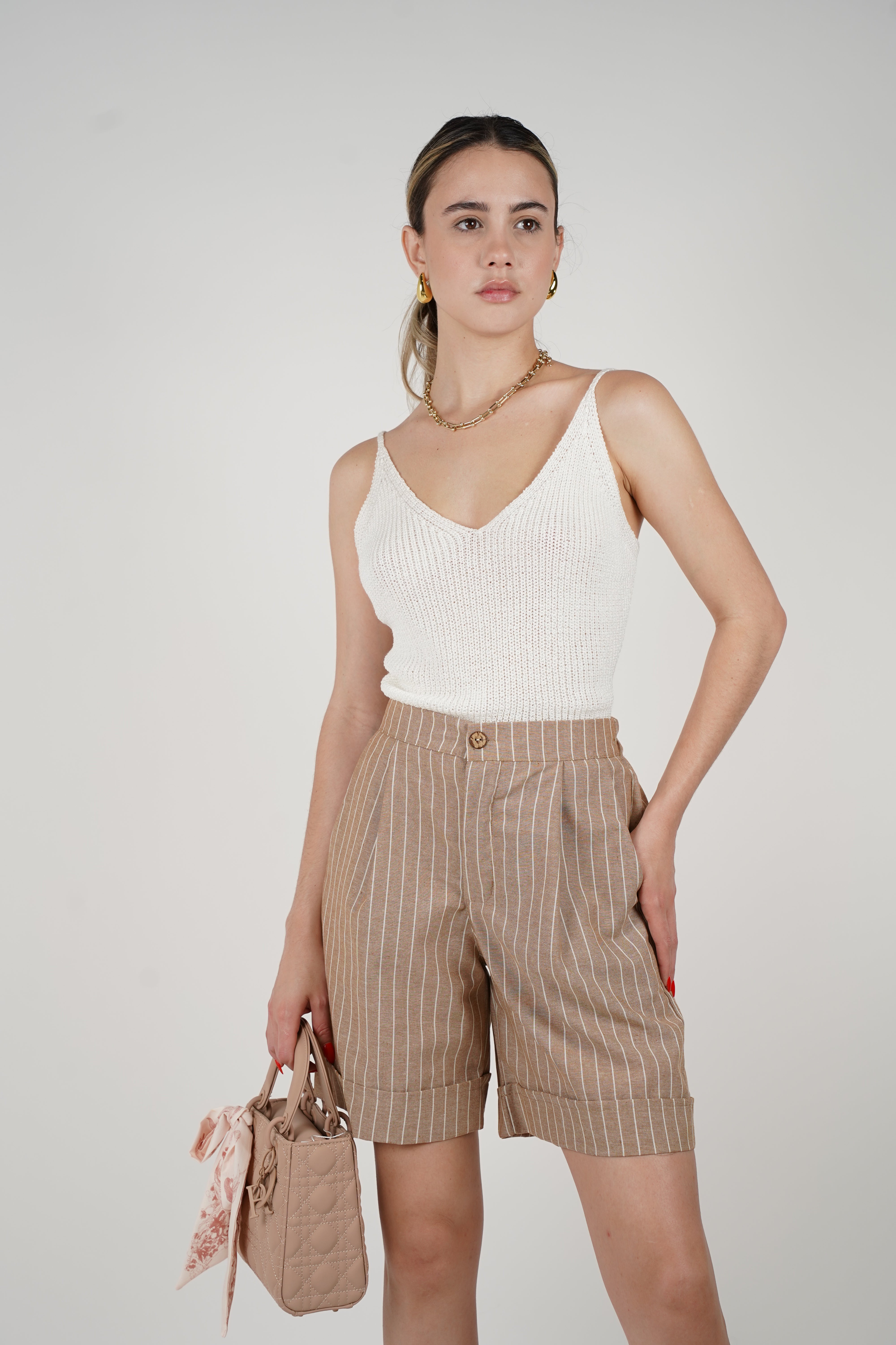 Vive Striped Shorts – High-Waisted Tailored Summer Shorts