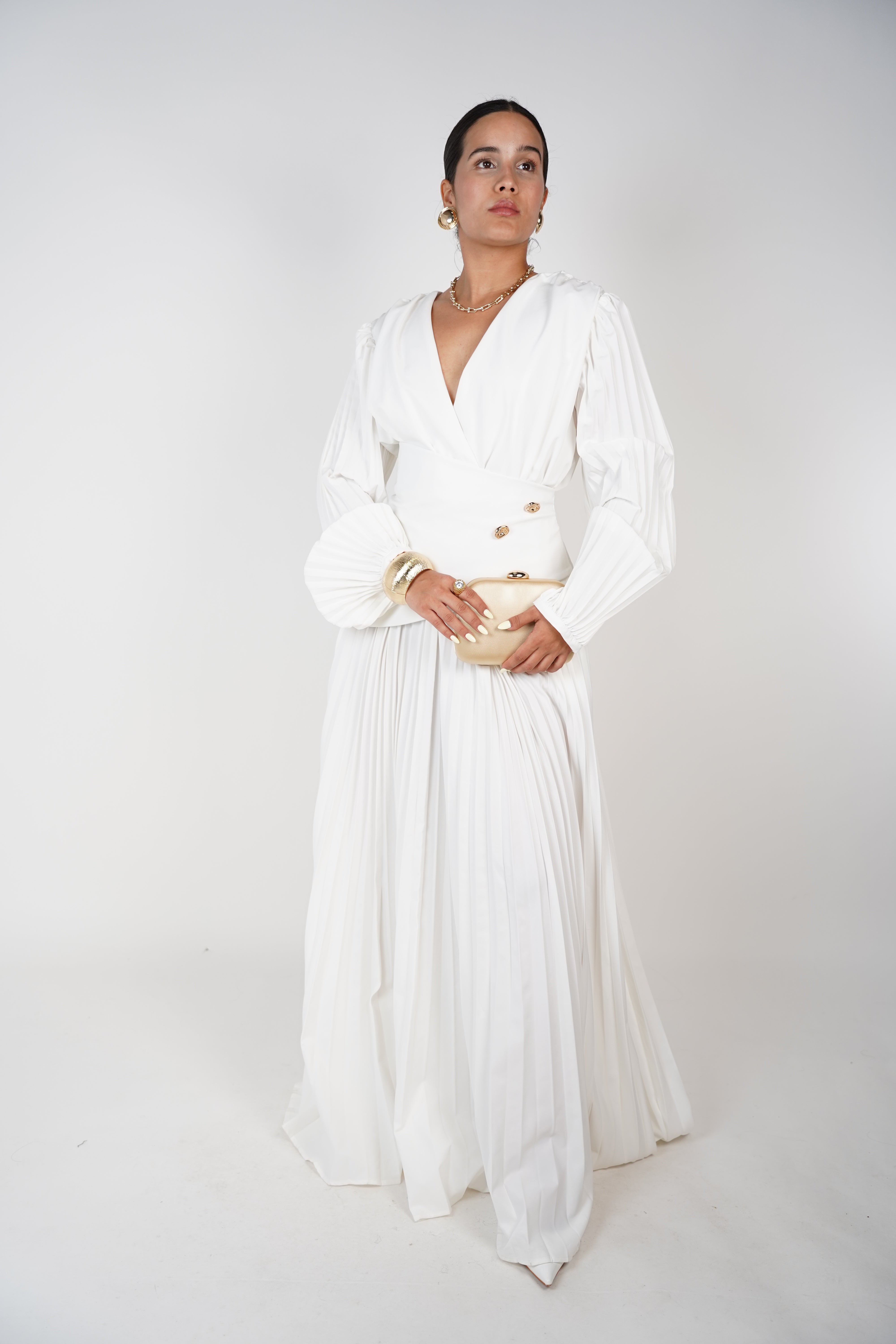 Jali Long Sleeve Formal Dress – Elegant, Pleated, and Perfect for Special Occasions