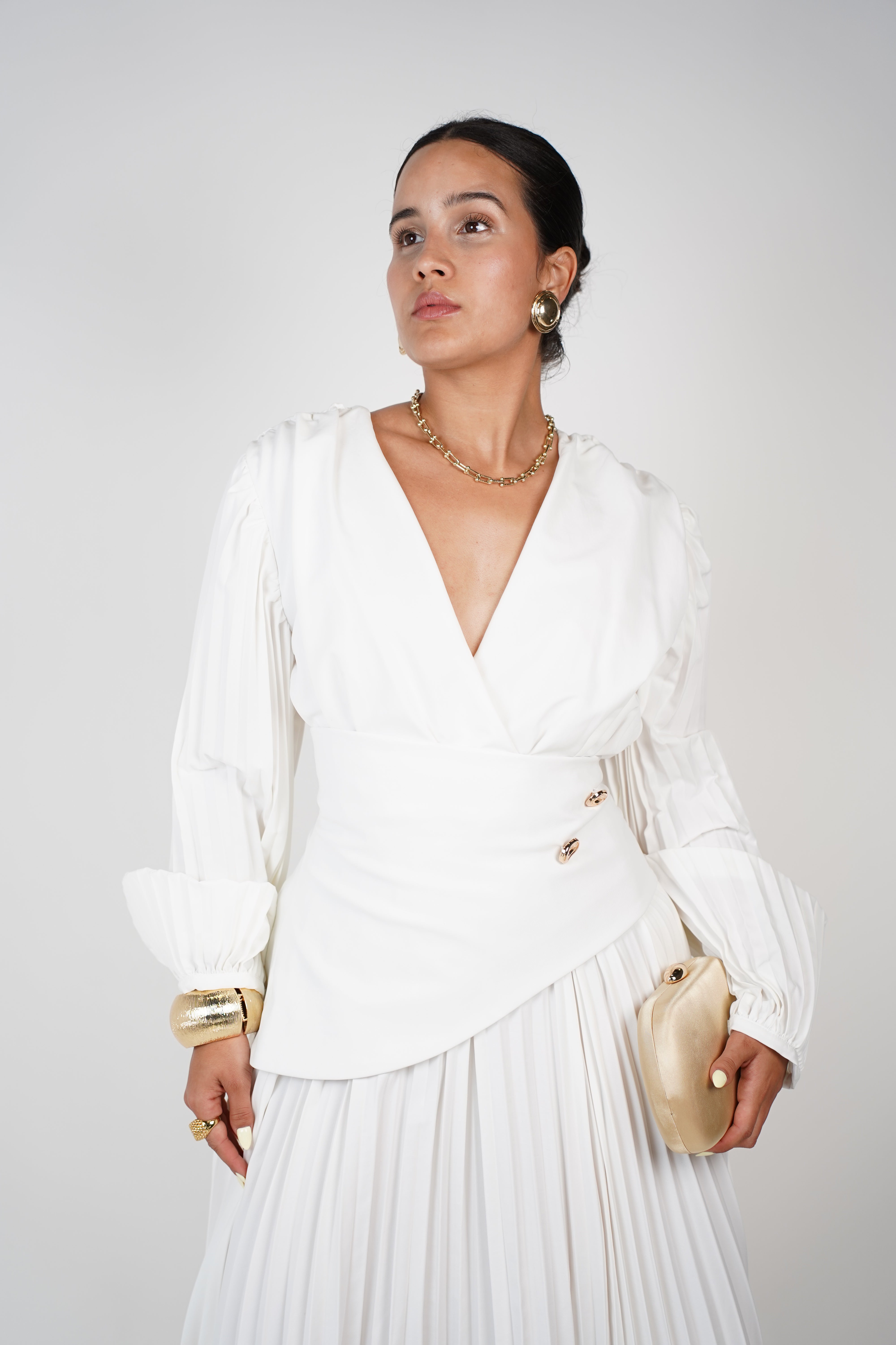 Jali Long Sleeve Formal Dress – Elegant, Pleated, and Perfect for Special Occasions