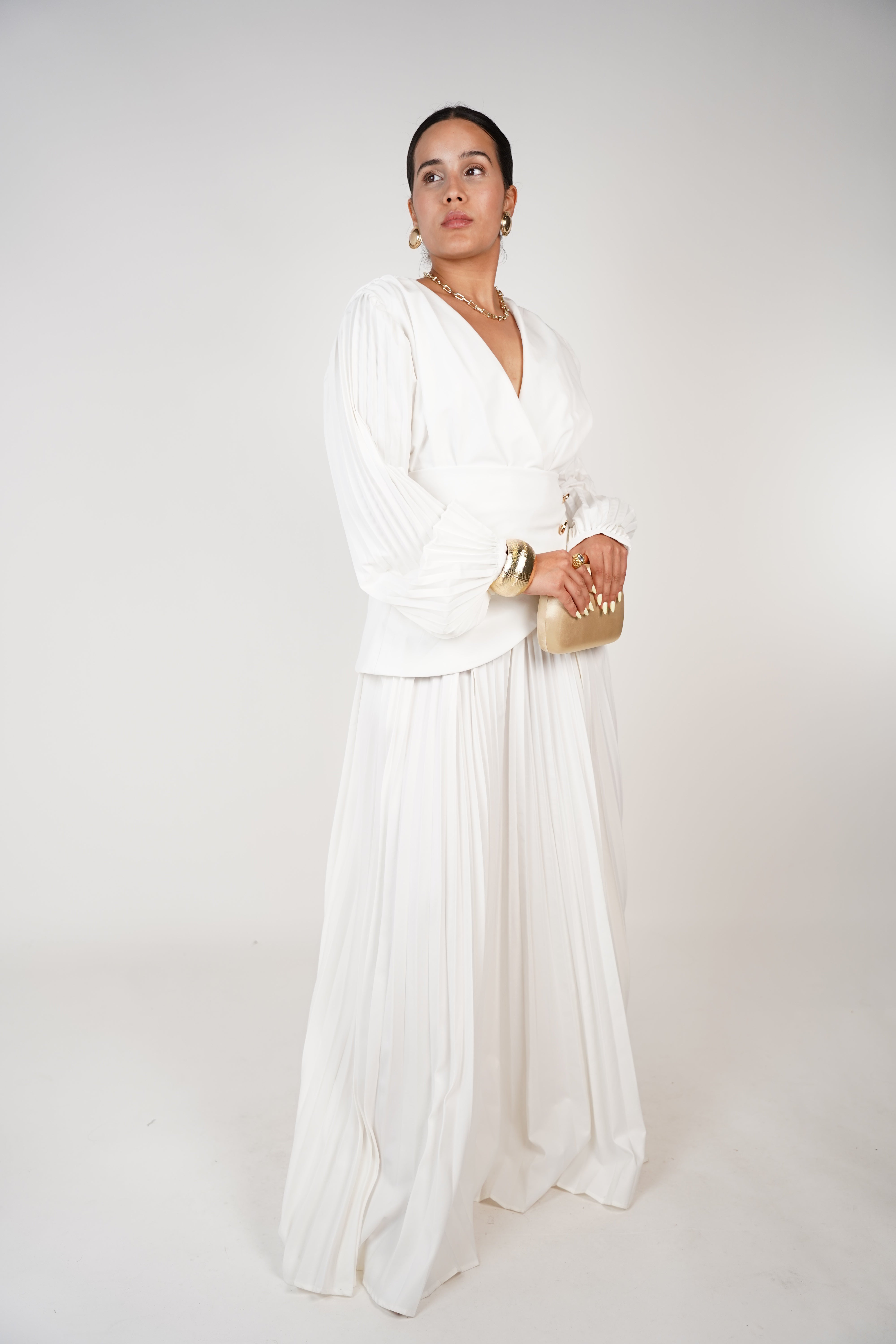 Jali Long Sleeve Formal Dress – Elegant, Pleated, and Perfect for Special Occasions