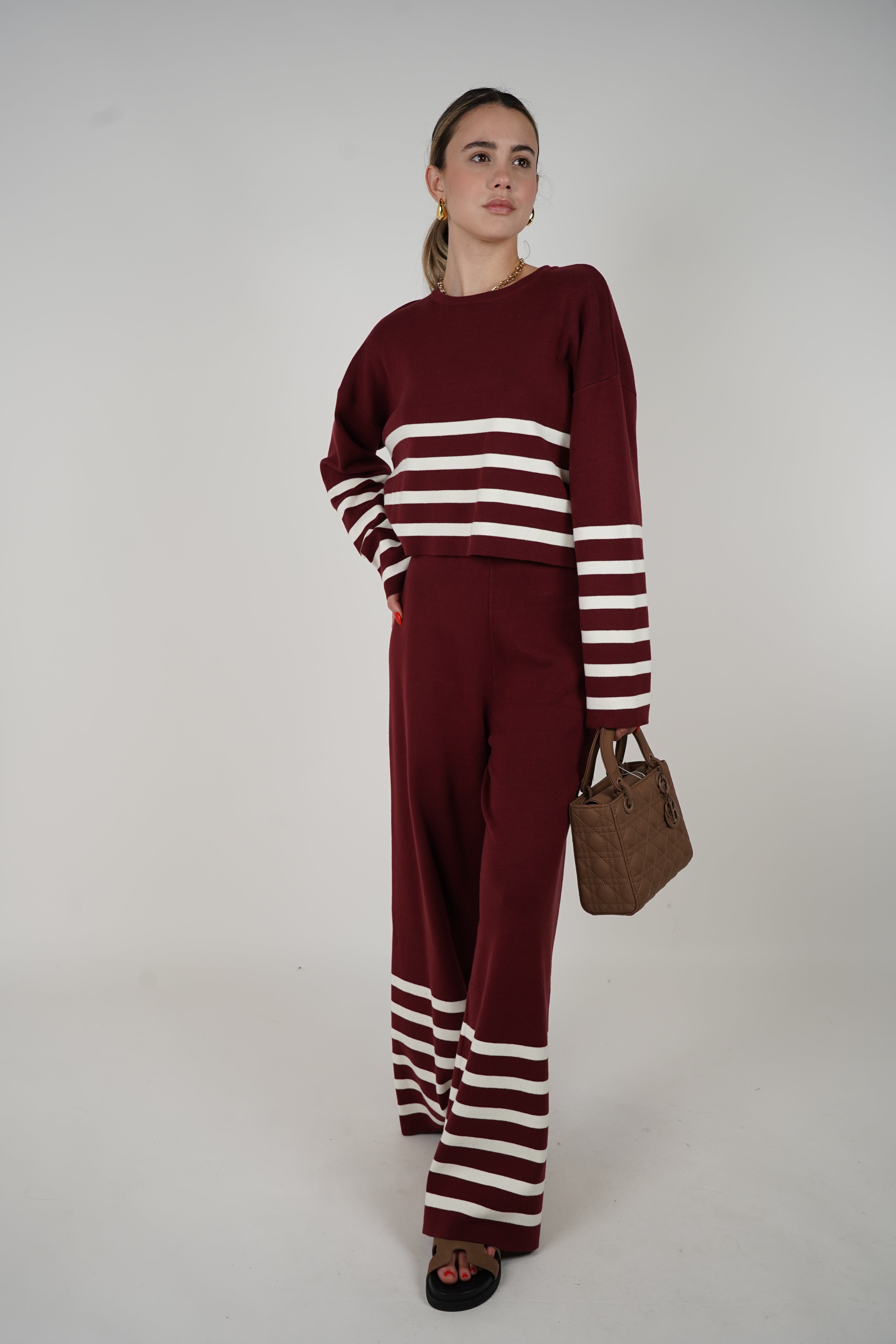 Vanessa Pants Set – Striped Knit Two-Piece Loungewear
