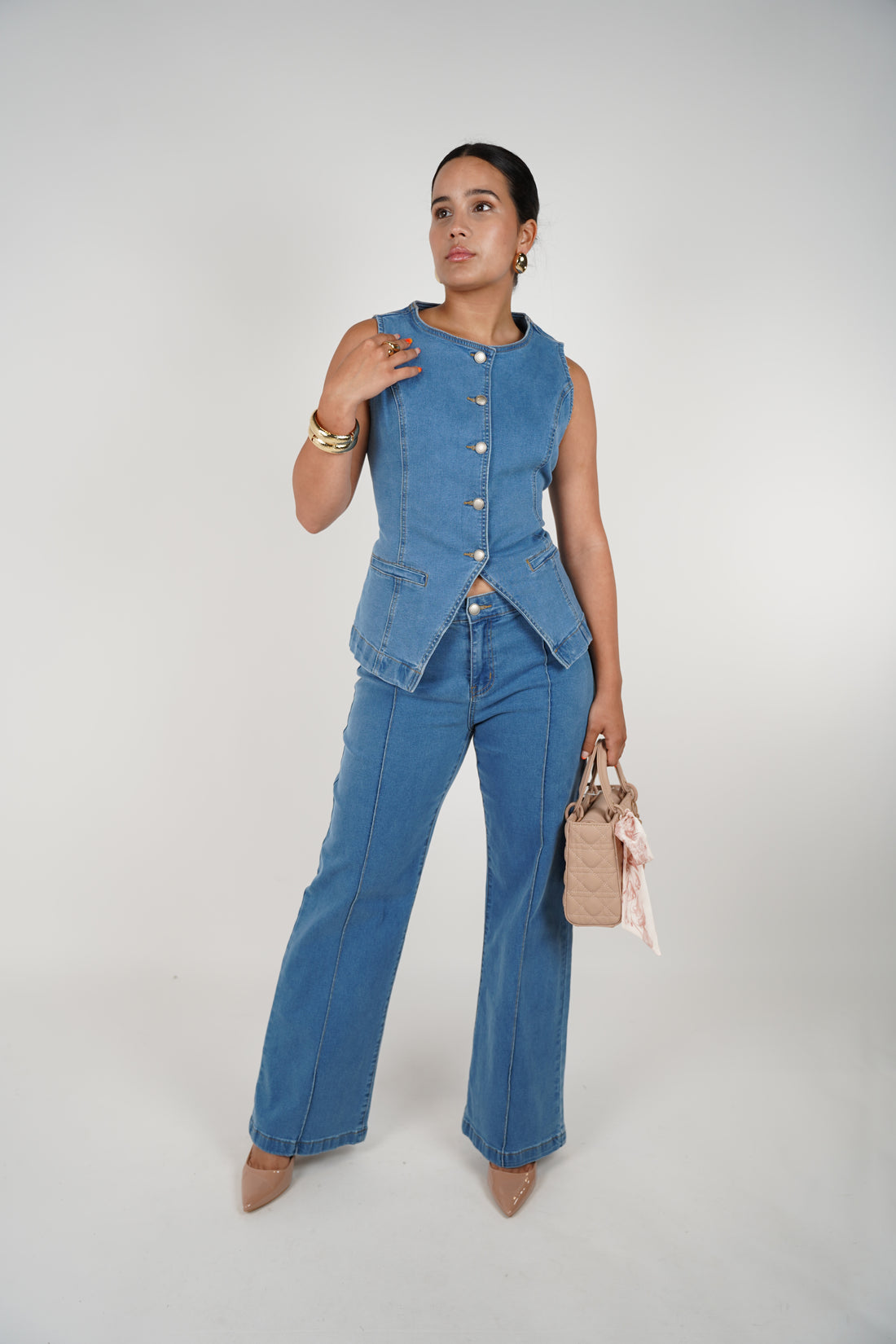 Calico Set – Tailored Denim Vest & Flare Pants Combo